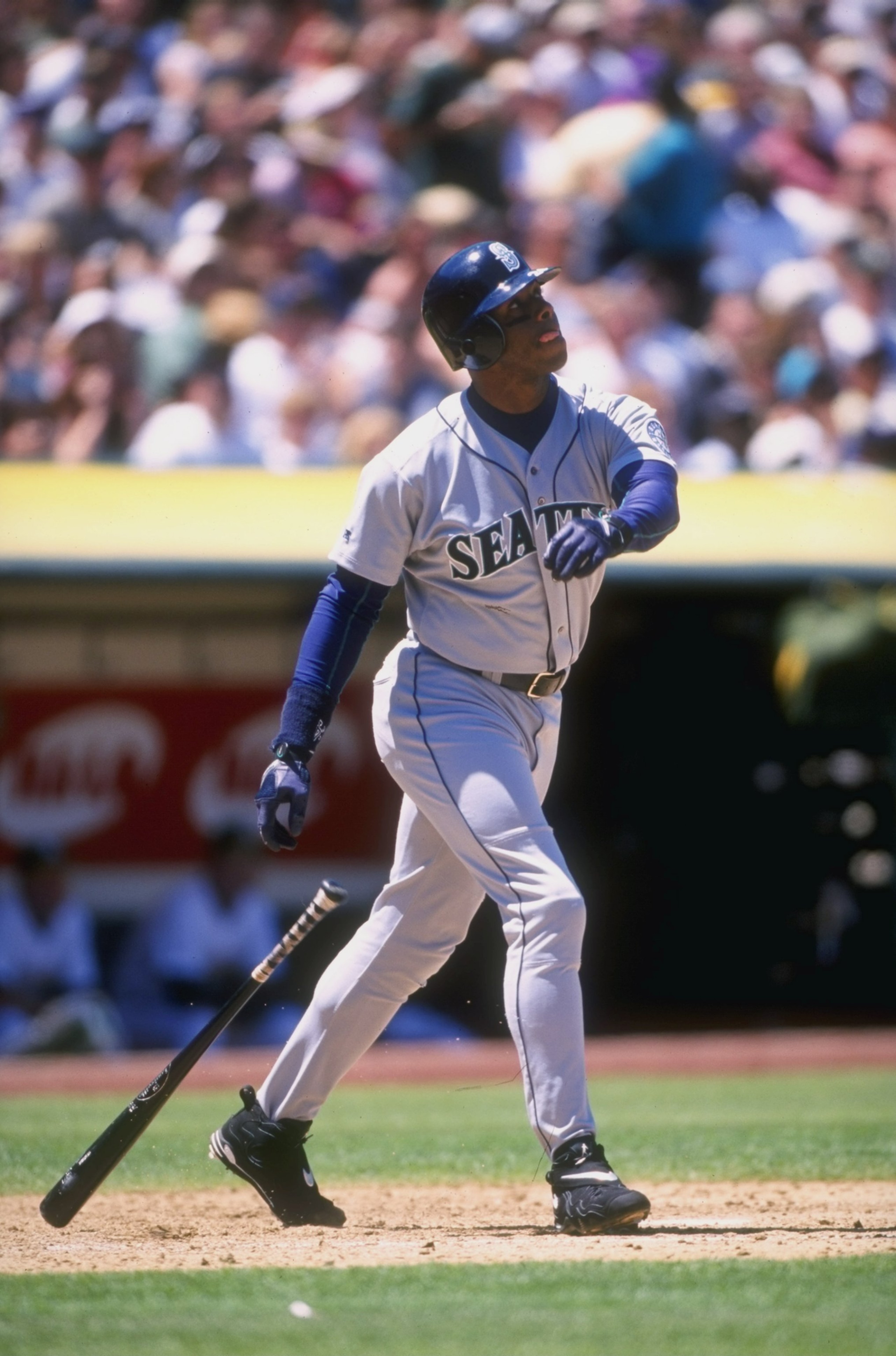13 Jun 1998:  Ken Griffey Jr. #24 of the Seattle Mariners in action during a game against the Oakland Athletics at the Oakland Coliseum in Oakland, California. The Athletics defeated the Mariners 7-3. Mandatory Credit: Otto Greule Jr.  /Allsport