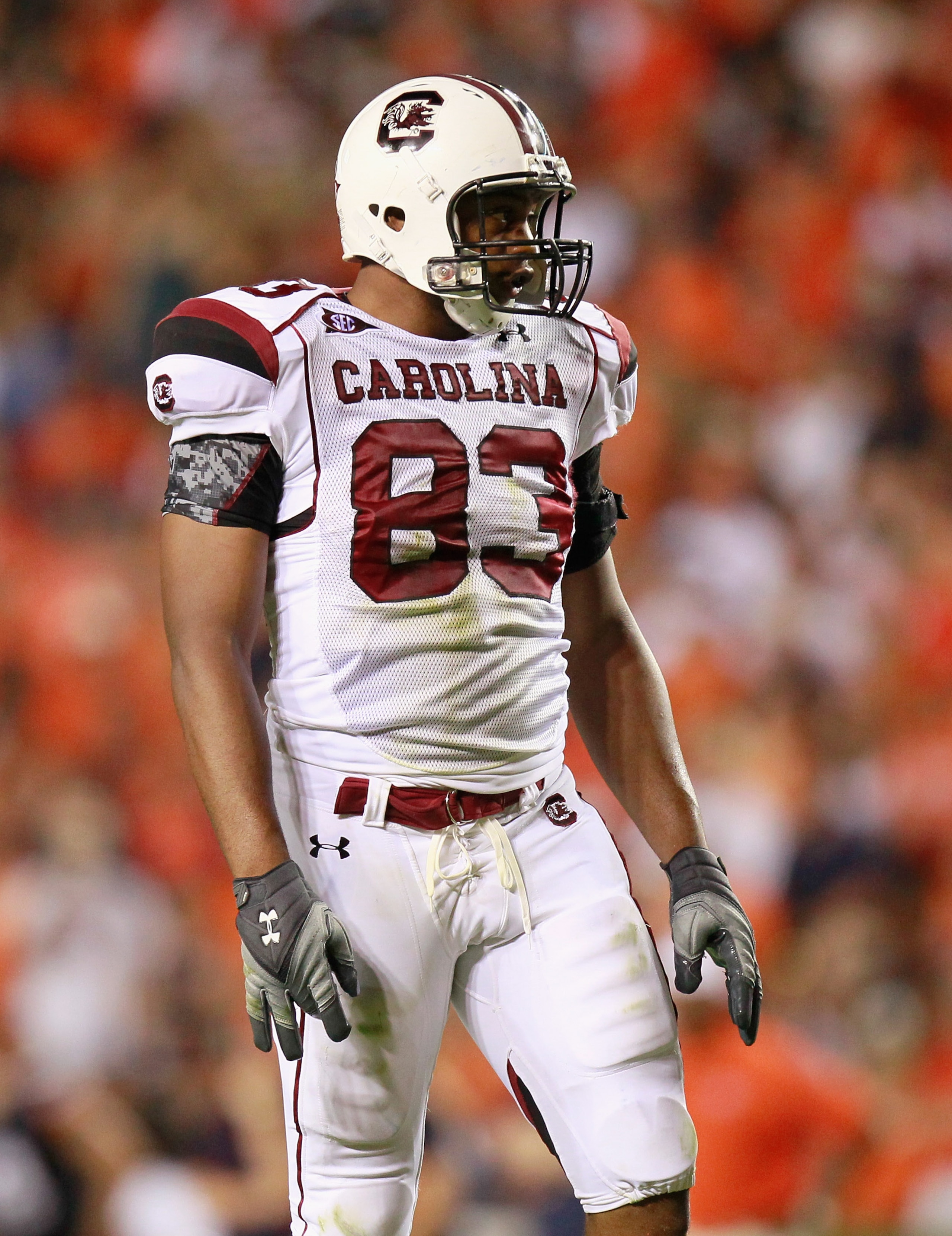 AUBURN, AL - SEPTEMBER 25: Cliff Matthews #83 of the South Carolina Gamecocks against the Auburn Tigers at Jordan-Hare Stadium on September 25, 2010 in Auburn, Alabama. (Photo by Kevin C. Cox/Getty Images) AUBURN, AL - SEPTEMBER 25: Cliff Matthews #83 of the South Carolina Gamecocks against the Auburn Tigers at Jordan-Hare Stadium on September 25, 2010 in Auburn, Alabama. (Photo by Kevin C. Cox/Getty Images)