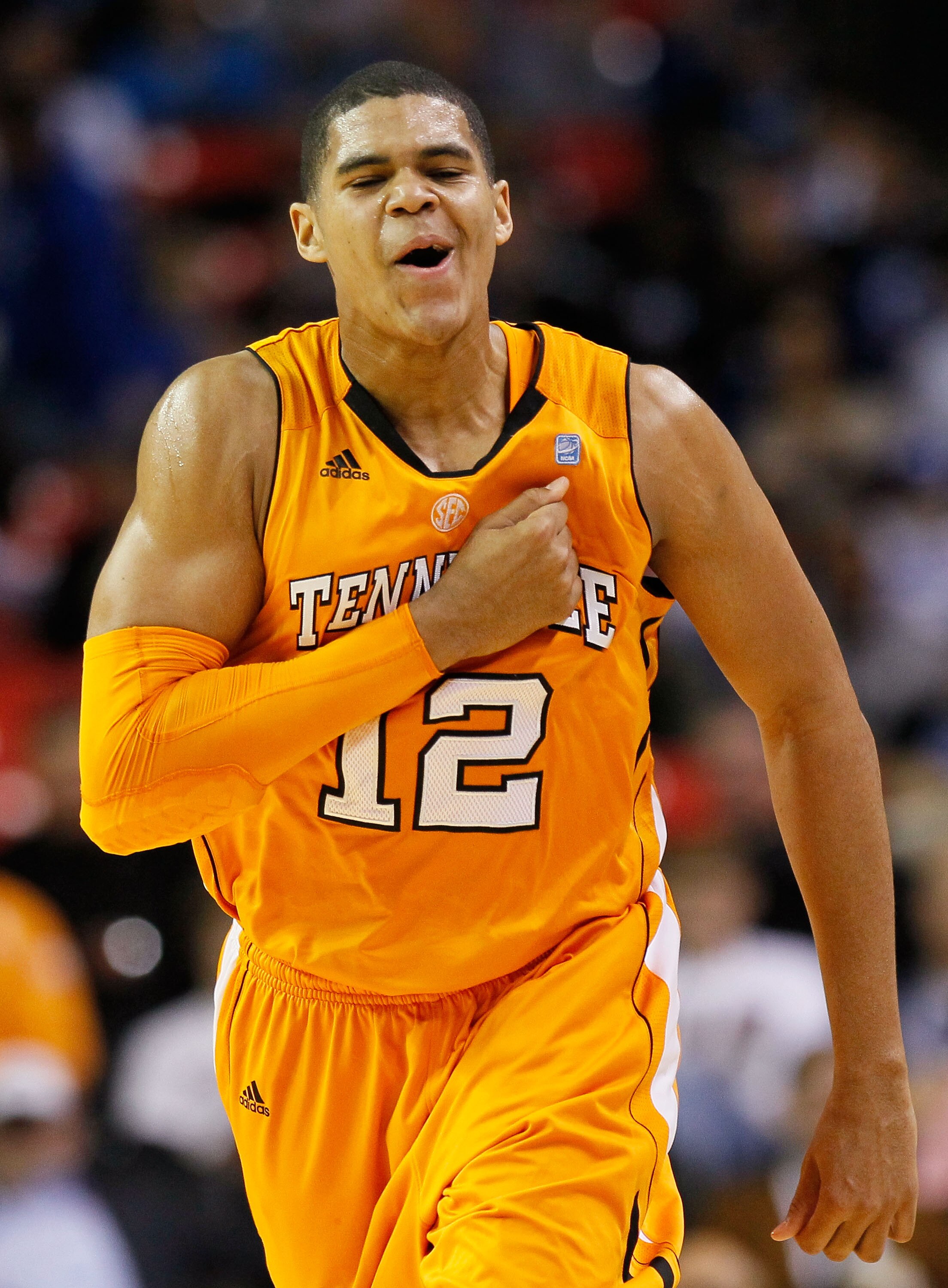 ATLANTA, GA - MARCH 11:  Tobias Harris #12 of the Tennessee Volunteers celebrates after scoring a three pointer against the Florida Gators during the quarterfinals of the SEC Men's Basketball Tournament at Georgia Dome on March 11, 2011 in Atlanta, Georgi