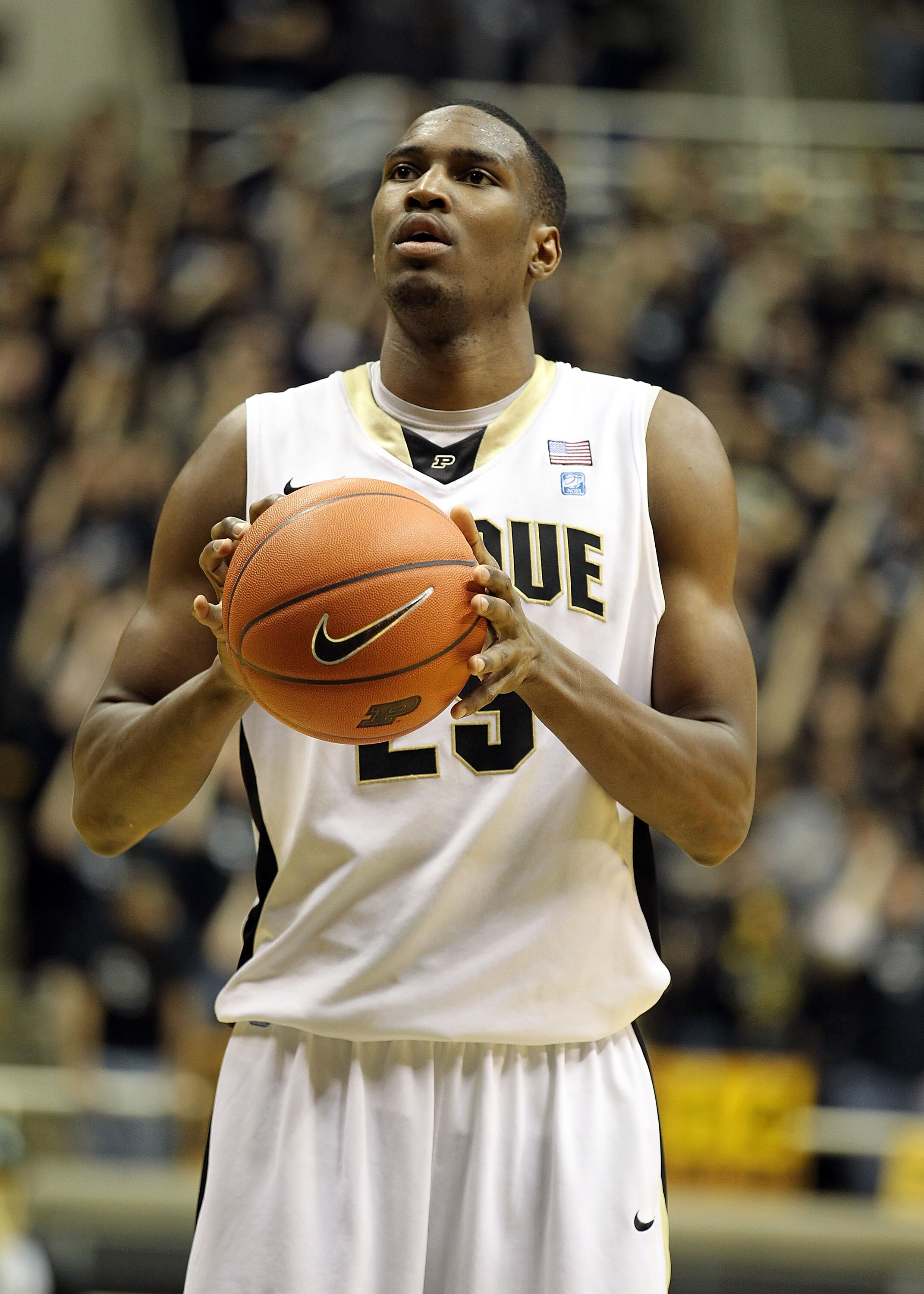 WEST LAFAYETTE, IN - JANUARY 09:  JaJuan Johnson #25 of the Purdue Boilermakers shoots the ball during the Big Ten Conference game against the Iowa Hawkeyes at Mackey Arena on January 9, 2011 in West Lafayette, Indiana.  Purdue won 75-52.  (Photo by Andy