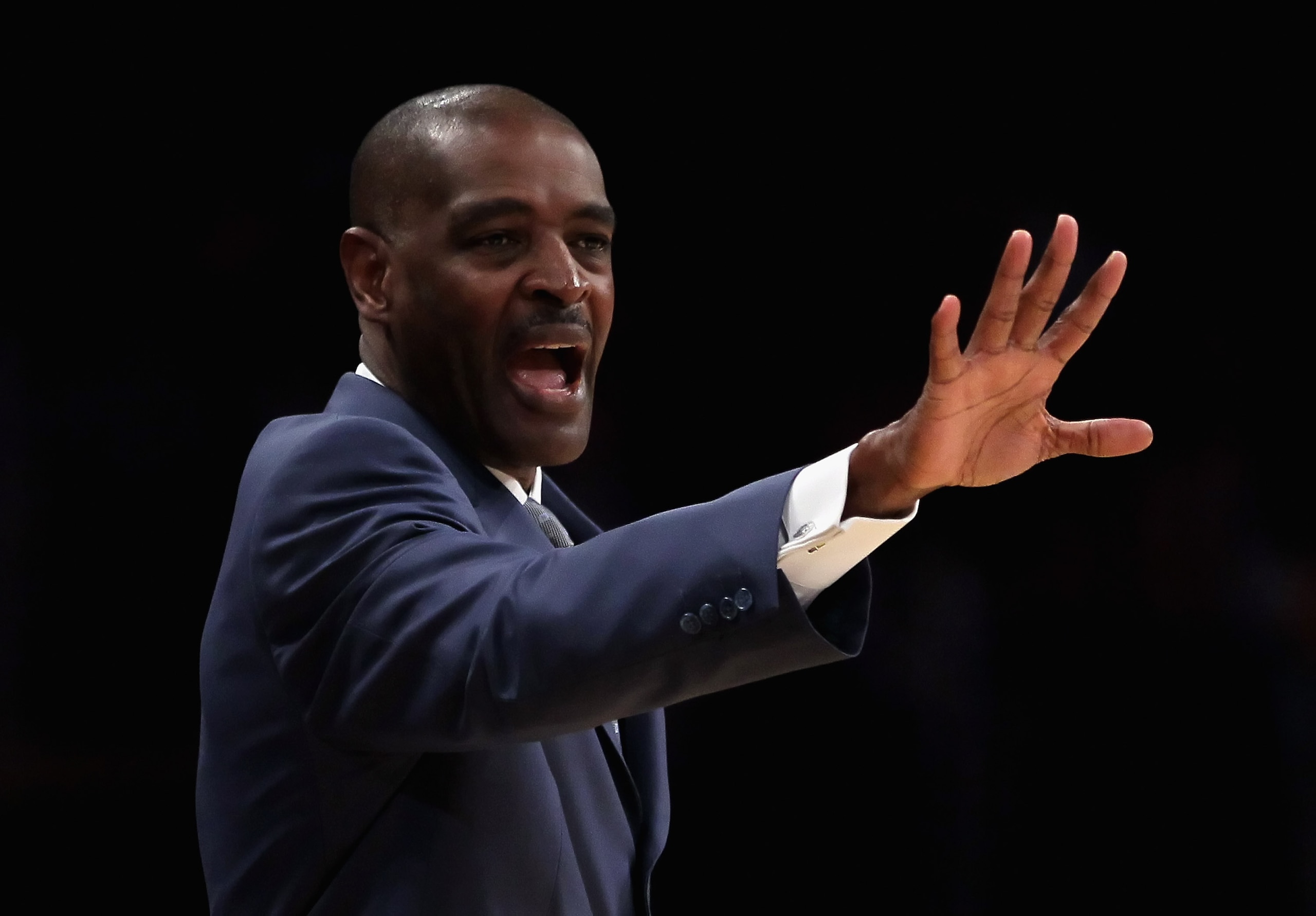 LOS ANGELES, CA - FEBRUARY 22:  Atlanta Hawks head coach Larry Drew calls out a play against the Los Angeles Lakers at Staples Center on February 22, 2011 in Los Angeles, California. The Lakers defeated the Hawks 104-80. NOTE TO USER: User expressly ackno