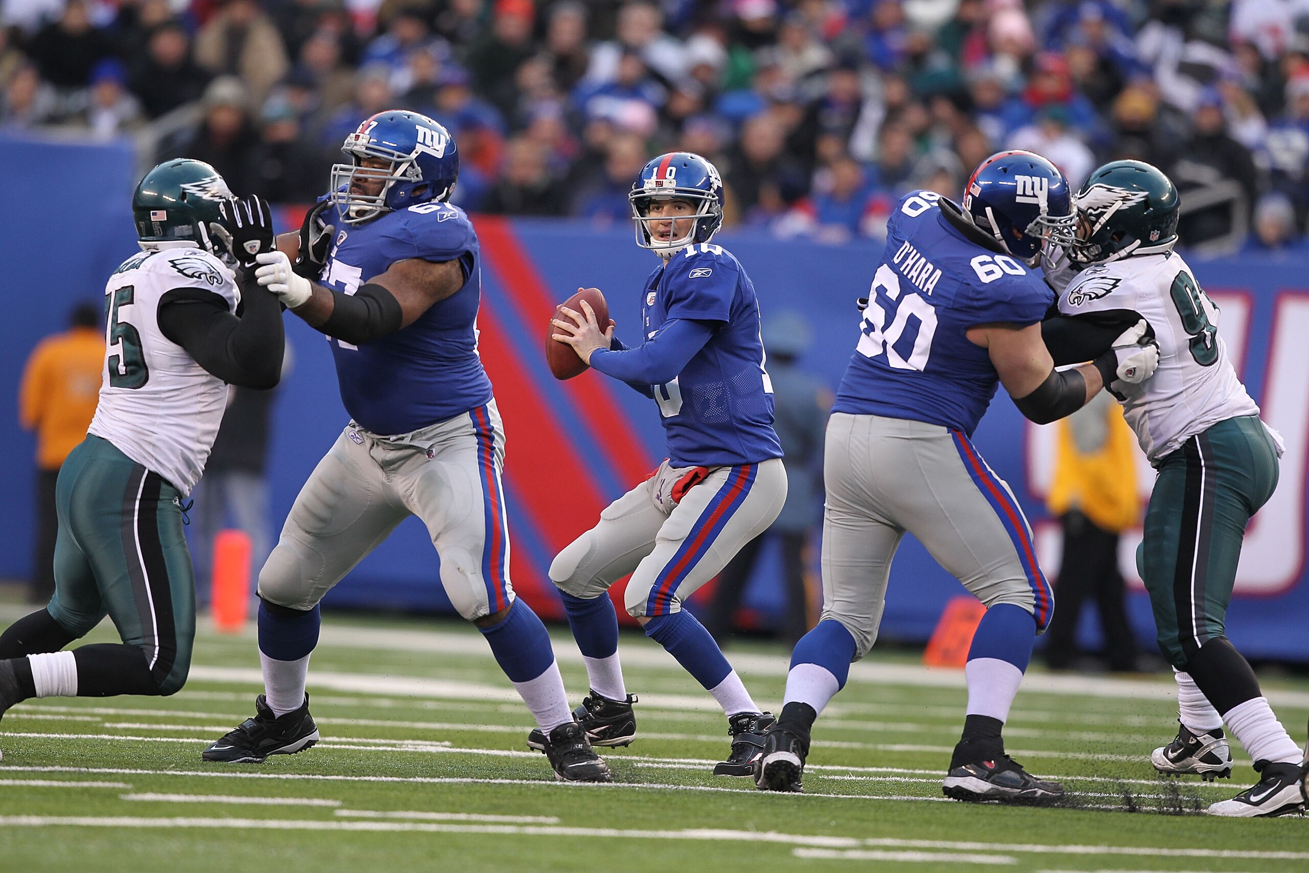 EAST RUTHERFORD, NJ - DECEMBER 19:  Eli Manning #10 of the New York Giants in action against the Philadelphia Eagles 38-31  on December 19, 2010 at The New Meadowlands Stadium in East Rutherford, New Jersey.  (Photo by Al Bello/Getty Images)