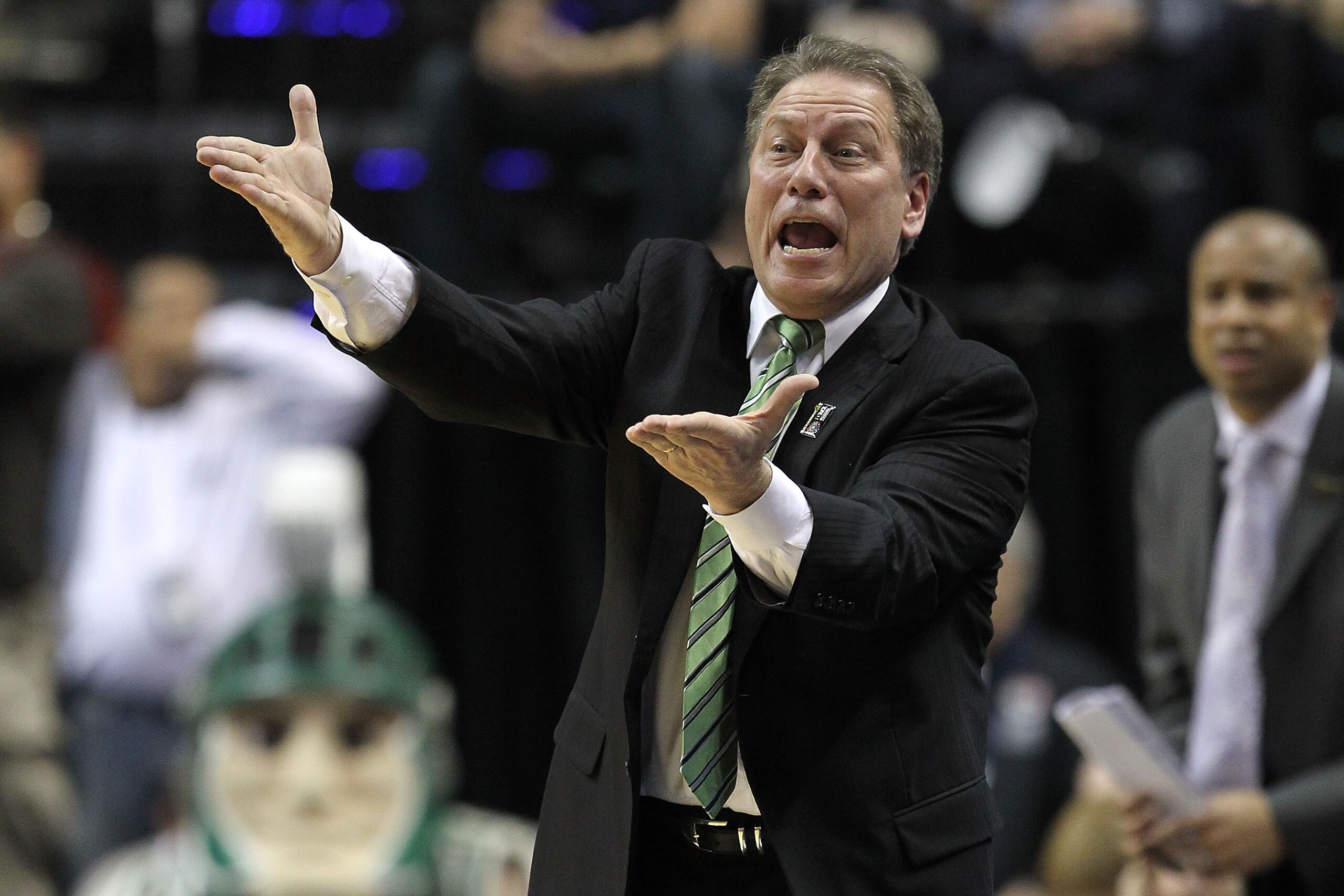 INDIANAPOLIS, IN - MARCH 11:  Head coach Tom Izzo of the Michigan State Spartans reacts against the Purdue Boilermakers during the quarterfinals of the 2011 Big Ten Men's Basketball Tournament at Conseco Fieldhouse on March 11, 2011 in Indianapolis, India