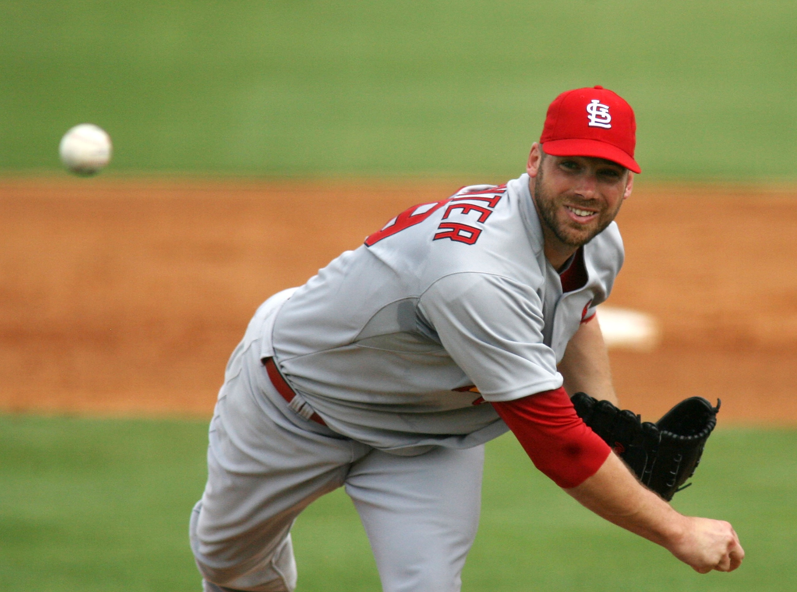 JUPITER, FL - MARCH 01:  Pitcher Chris Carpenter #29 of the St. Louis Cardinals throws against the Florida Marlins at Roger Dean Stadium on March 1, 2011 in Jupiter, Florida.  (Photo by Marc Serota/Getty Images)