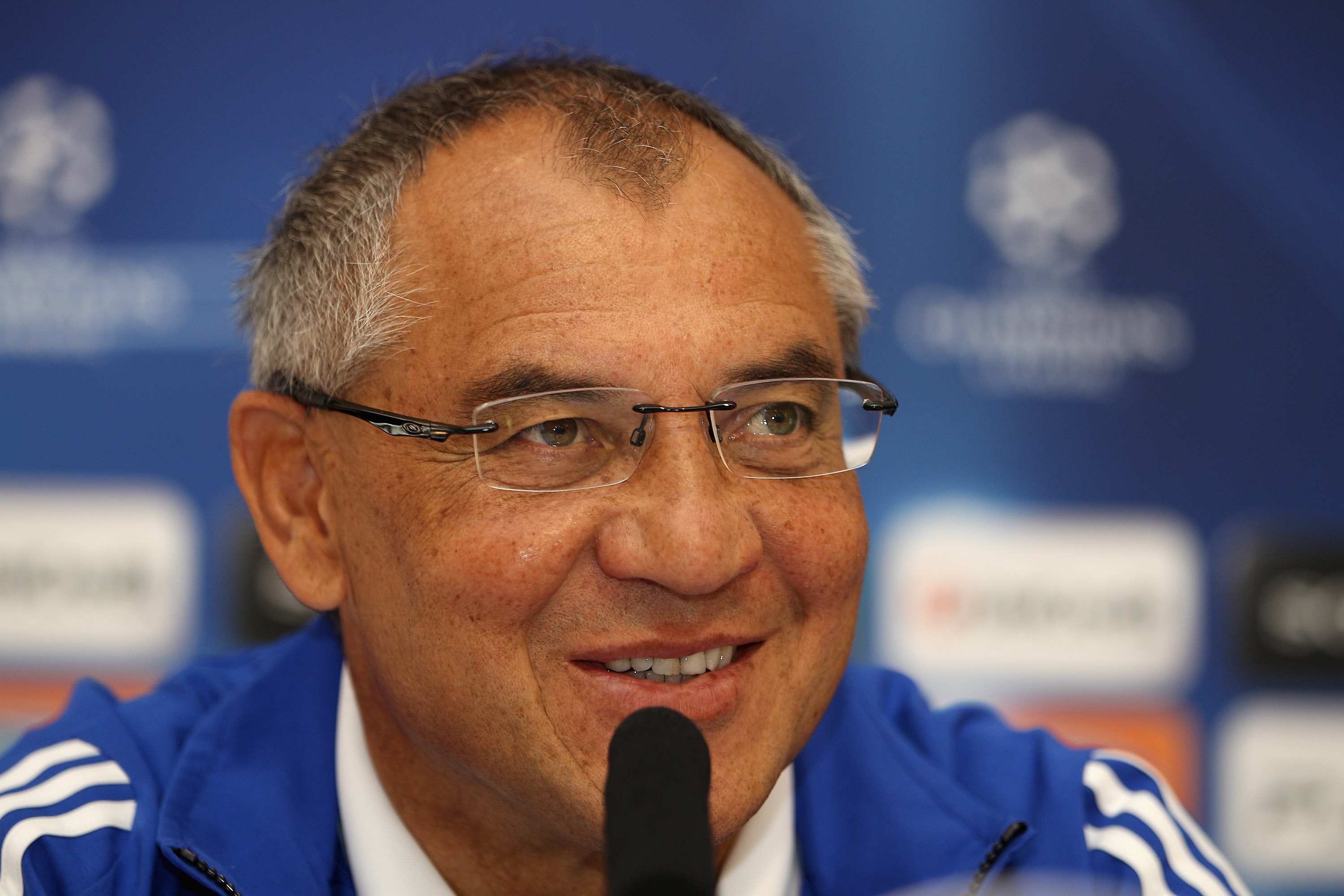 LYON, FRANCE - SEPTEMBER 13:  Schalke Head Coach Felix Magath smiles during the FC Schalke Press Conference, ahead of their Group B UEFA Champions League first phase match against Lyon, at Stade de Gerland  on September 13, 2010 in Lyon, France.  (Photo b