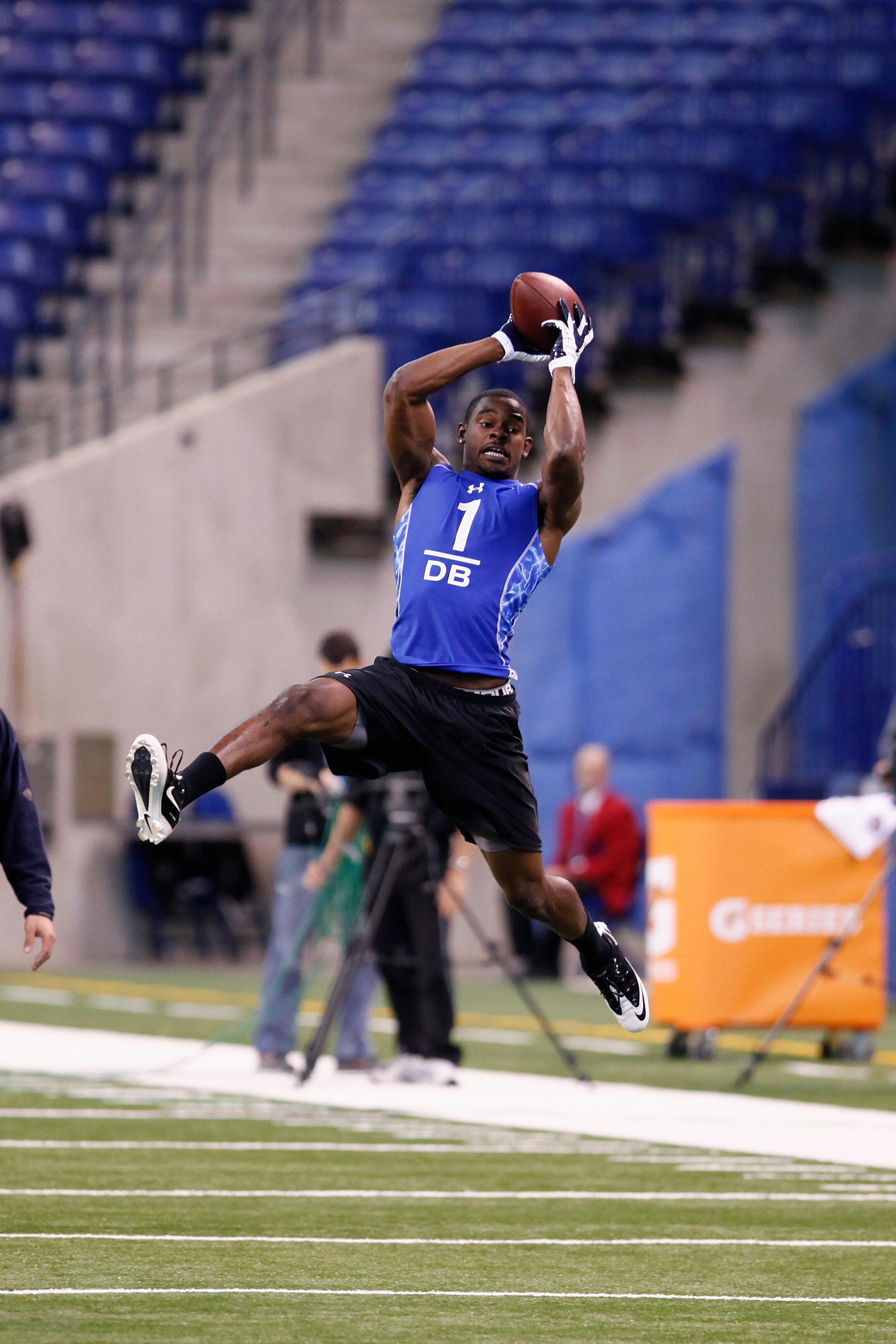 INDIANAPOLIS, IN - MARCH 1: Defensive back Cortez Allen #1 of the Citadel goes up for a pass during the 2011 NFL Scouting Combine at Lucas Oil Stadium on February 28, 2011 in Indianapolis, Indiana. (Photo by Joe Robbins/Getty Images)