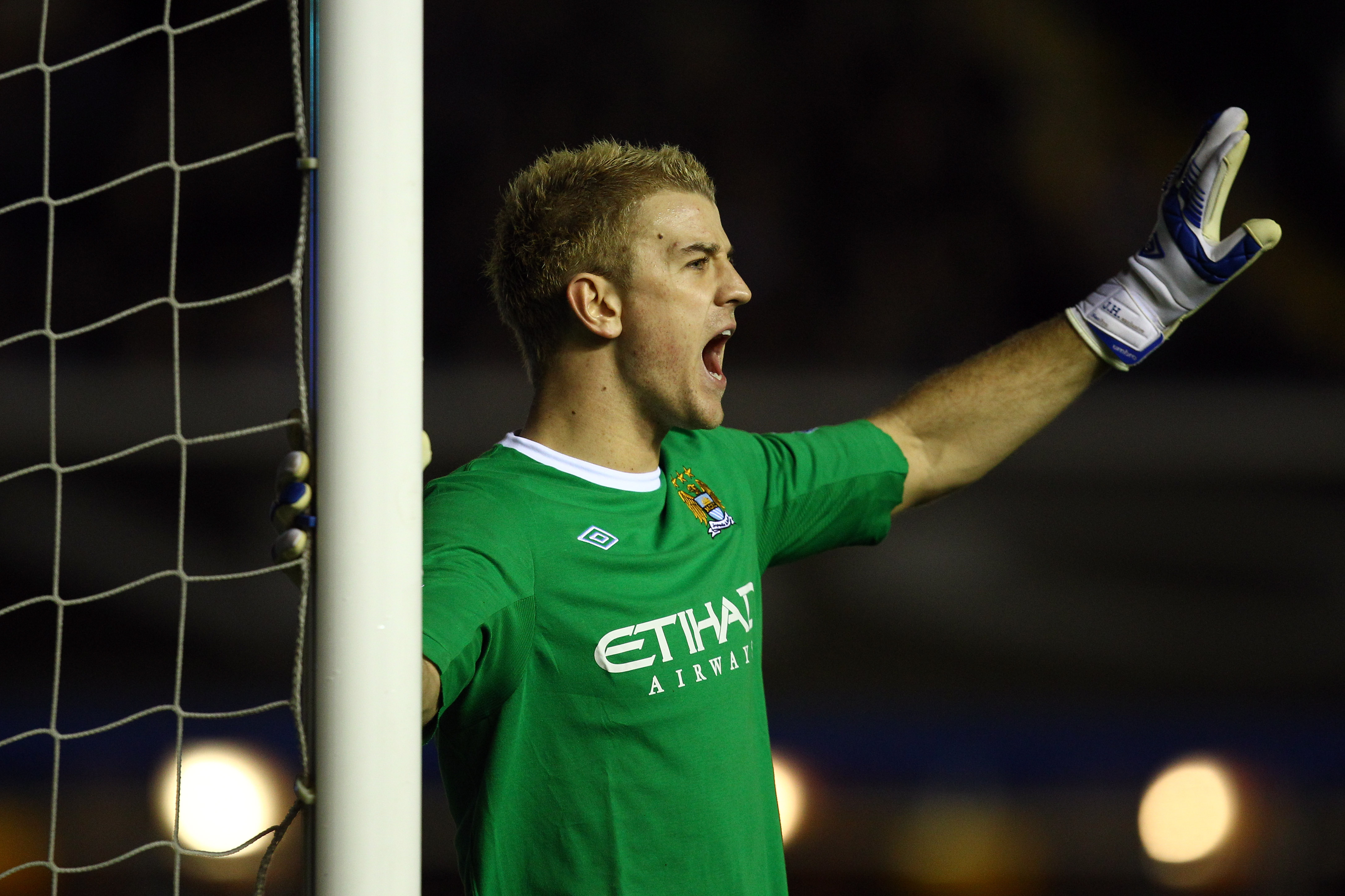BIRMINGHAM, ENGLAND - FEBRUARY 02:  Joe Hart of Manchester City in action during the Barclays premier league match between Birmingham City and Manchester City at St Andrews on February 2, 2011 in Birmingham, England.  (Photo by Richard Heathcote/Getty Ima