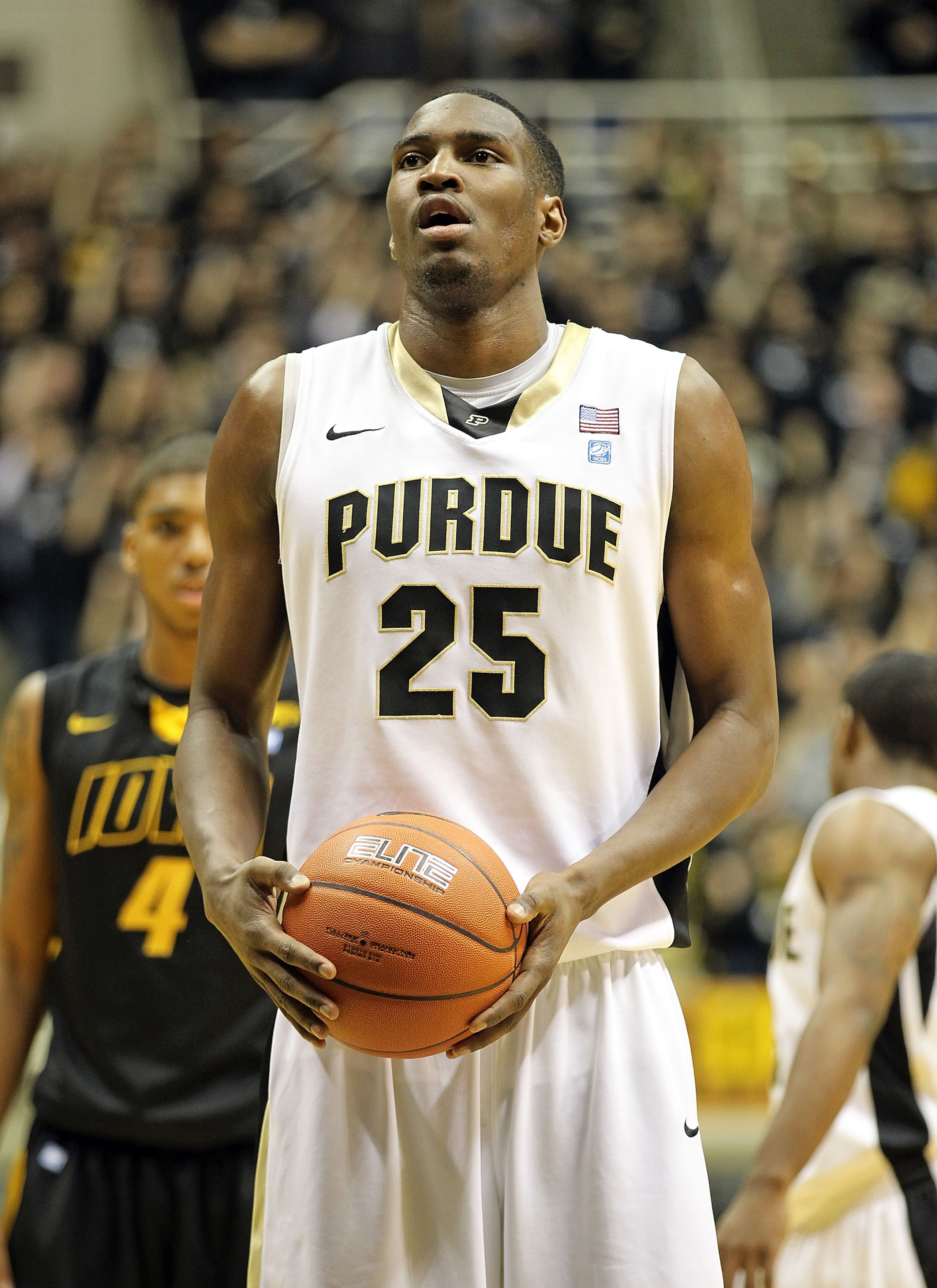 WEST LAFAYETTE, IN - JANUARY 09:  JaJuan Johnson #25 of the Purdue Boilermakers shoots the ball during the Big Ten Conference game against the Iowa Hawkeyes at Mackey Arena on January 9, 2011 in West Lafayette, Indiana.  Purdue won 75-52.  (Photo by Andy