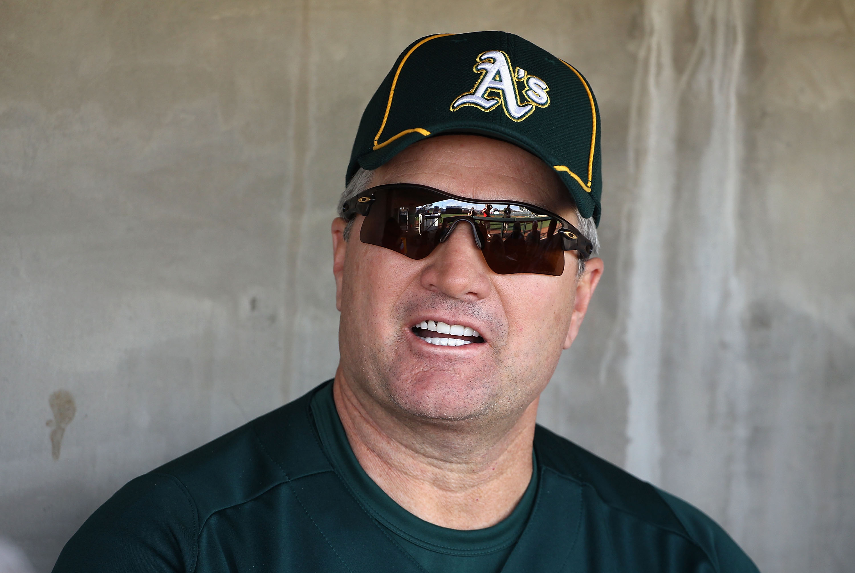 PHOENIX, AZ - FEBRUARY 16:  Head coach Bob Geren of the Oakland Athletics speaks with the media during a MLB spring training practice at Phoenix Municipal Stadium on February 16, 2011 in Phoenix, Arizona.  (Photo by Christian Petersen/Getty Images)