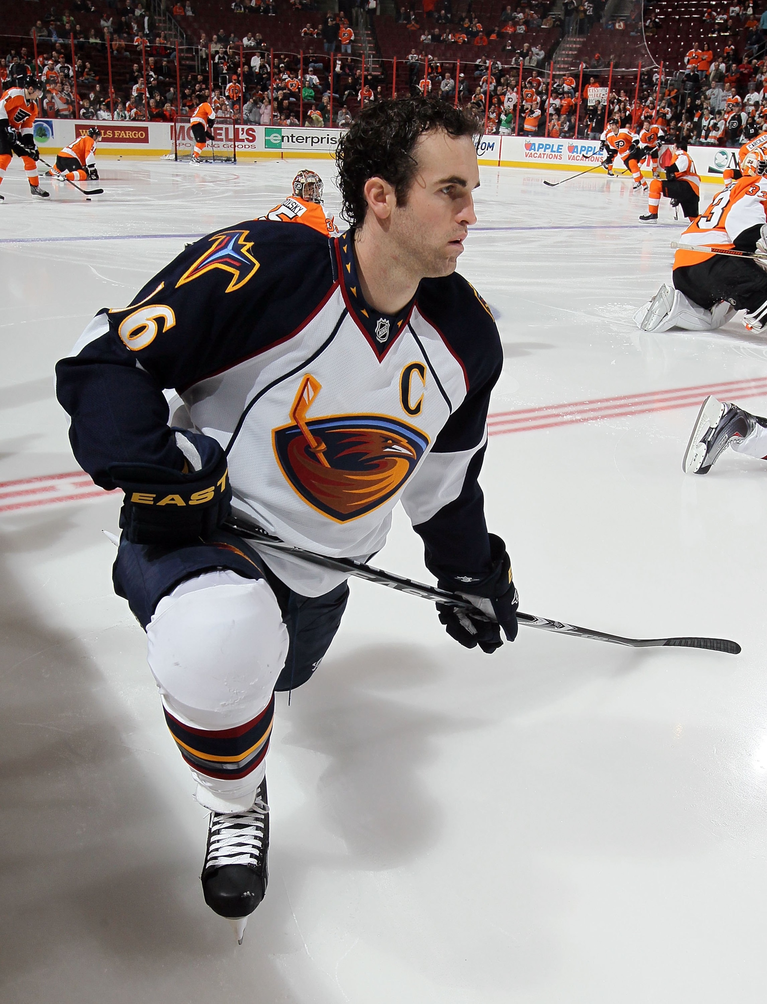 PHILADELPHIA, PA - MARCH 12: Andrew Ladd #16 of the Atlanta Thrashers warms up before playing the Philadelphia Flyers on March 12, 2011 at Wells Fargo Center in Philadelphia, Pennsylvania. (Photo by Jim McIsaac/Getty Images) PHILADELPHIA, PA - MARCH 12: Andrew Ladd #16 of the Atlanta Thrashers warms up before playing the Philadelphia Flyers on March 12, 2011 at Wells Fargo Center in Philadelphia, Pennsylvania. (Photo by Jim McIsaac/Getty Images)