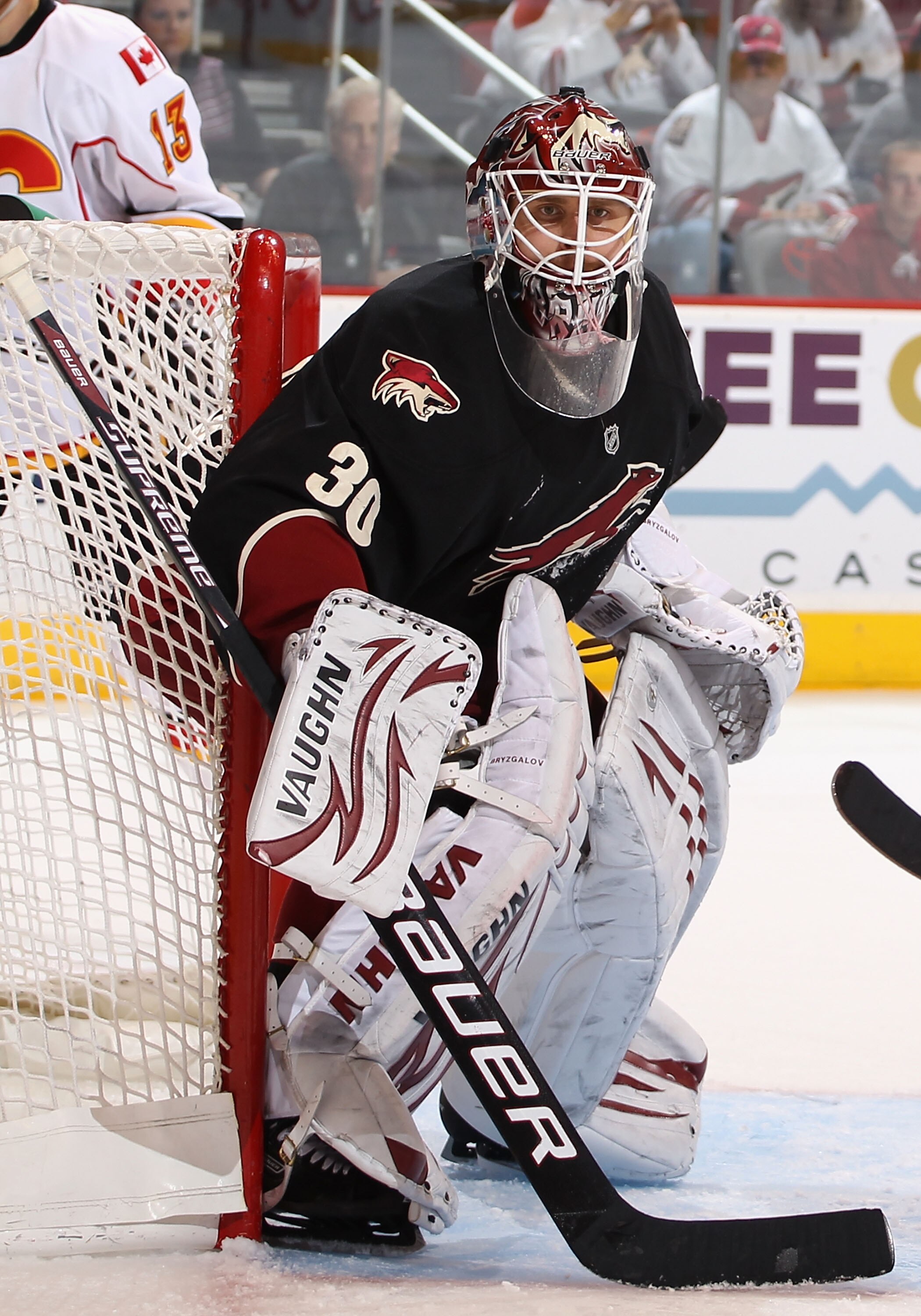 GLENDALE, AZ - MARCH 10: Goaltender Ilya Bryzgalov #30 of the Phoenix Coyotes in action during the NHL game against the Calgary Flames at Jobing.com Arena on March 10, 2011 in Glendale, Arizona. The Coyotes defeated the Flames 3-0. (Photo by Christian GLENDALE, AZ - MARCH 10: Goaltender Ilya Bryzgalov #30 of the Phoenix Coyotes in action during the NHL game against the Calgary Flames at Jobing.com Arena on March 10, 2011 in Glendale, Arizona. The Coyotes defeated the Flames 3-0. (Photo by Christian