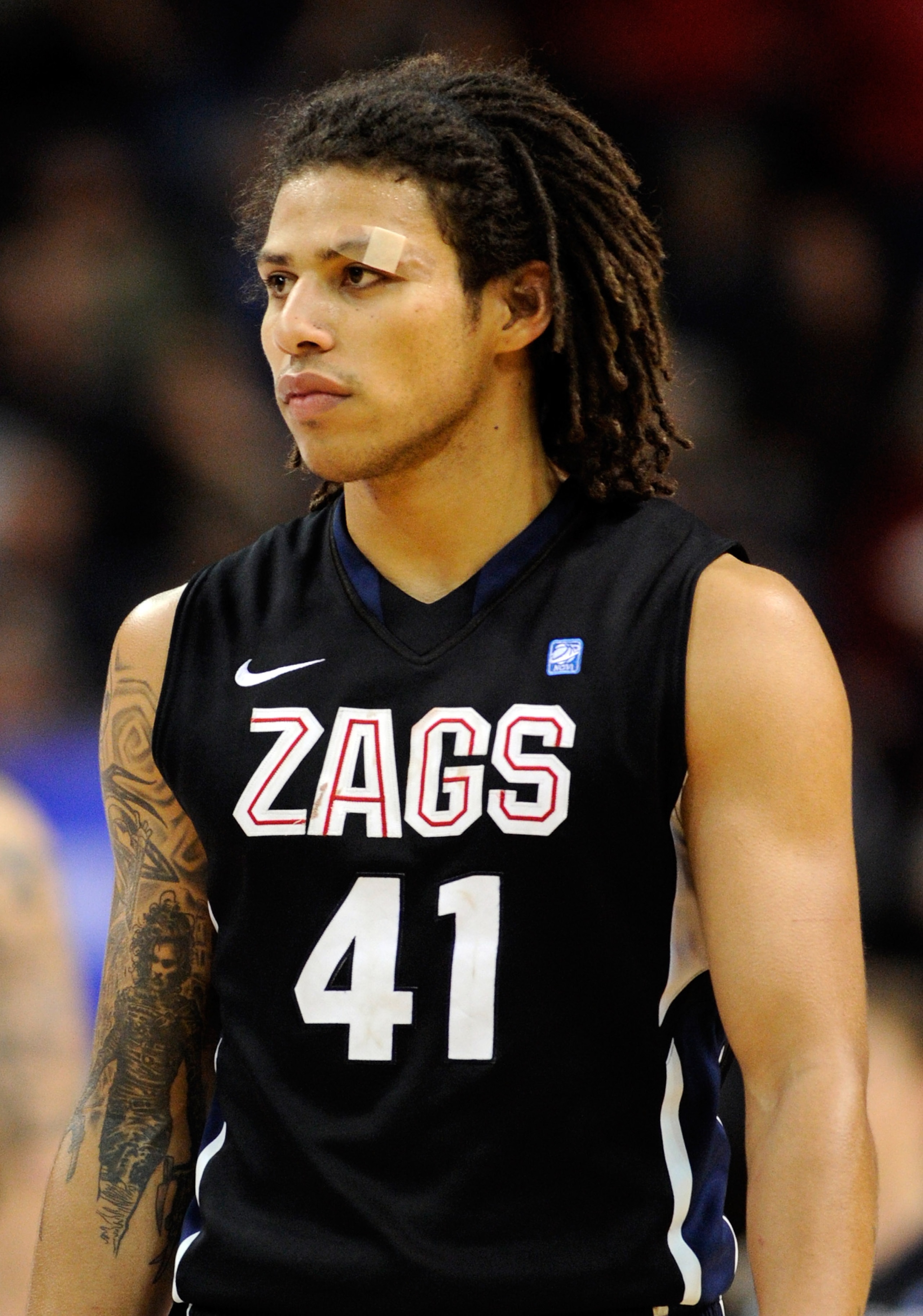 LAS VEGAS, NV - MARCH 07:  Steven  Gray #41 of the Gonzaga Bulldogs appears on the court during the championship game of the Zappos.com West Coast Conference Basketball tournament against the Saint Mary's Gaels at the Orleans Arena March 7, 2011 in Las Ve