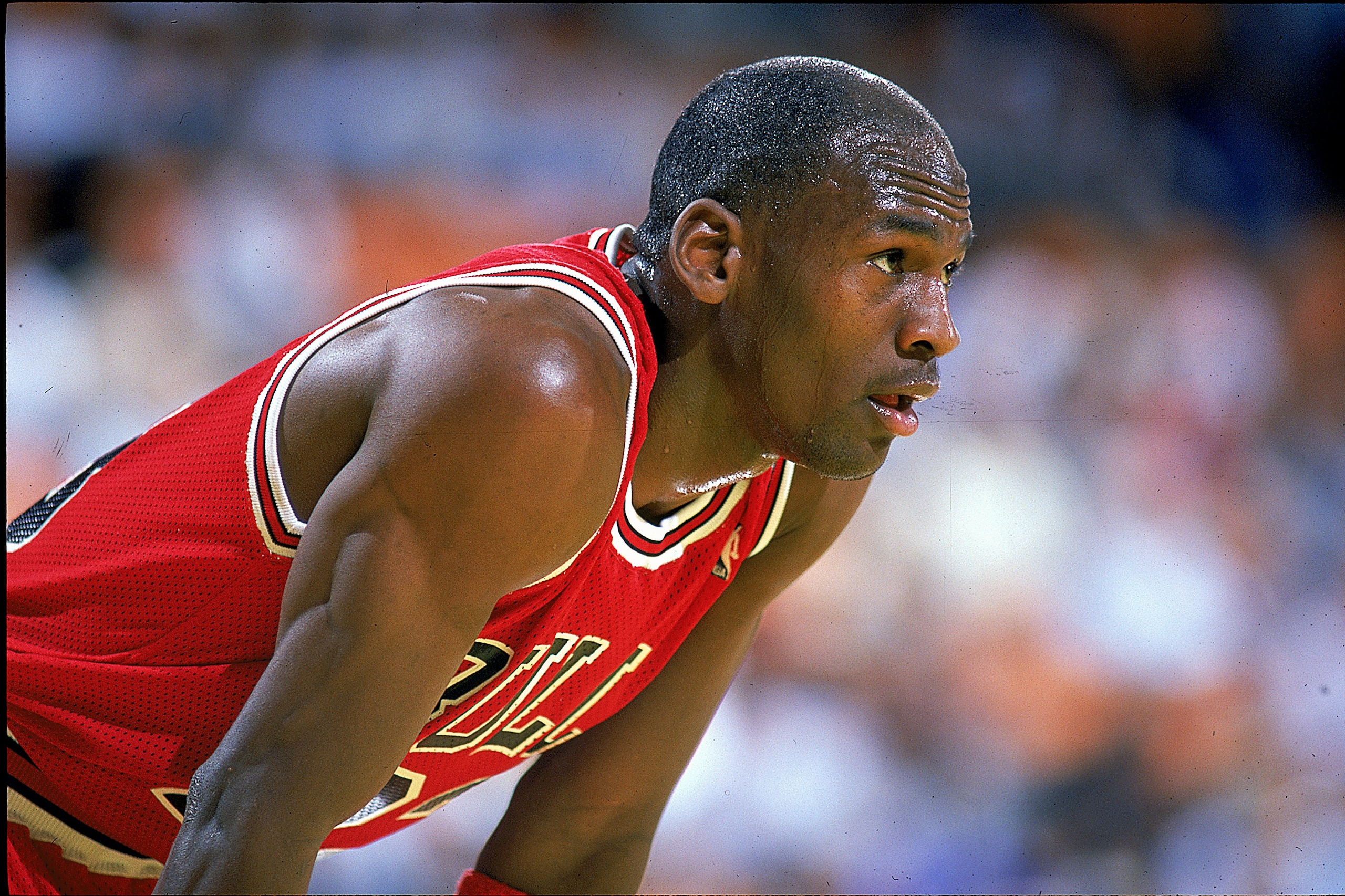 1989:  A close up of Michael Jordan #23 of the Chicago Bulls as he looks on during the game.   Mandatory Credit: Mike Powell  /Allsport