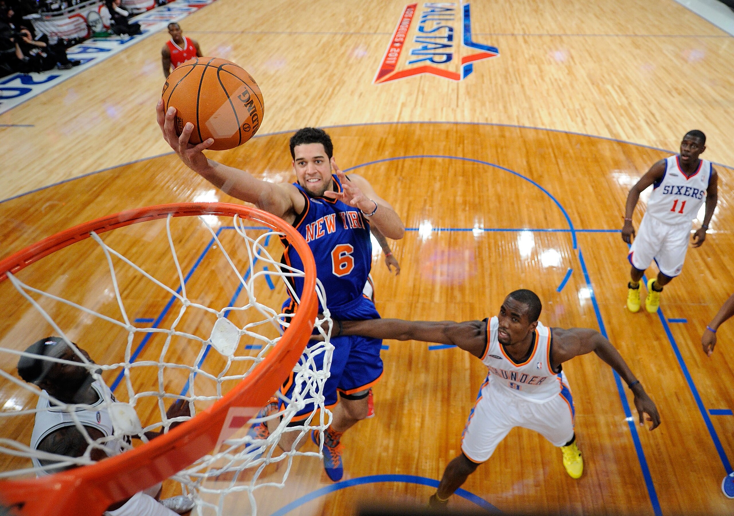 LOS ANGELES, CA - FEBRUARY 18:  Landry Fields #6 of the New York Knicks and the Rookie Team goes up for a layup in the first half during the T-Mobile Rookie Challenge and Youth Jam at Staples Center on February 18, 2011 in Los Angeles, California.  (Photo