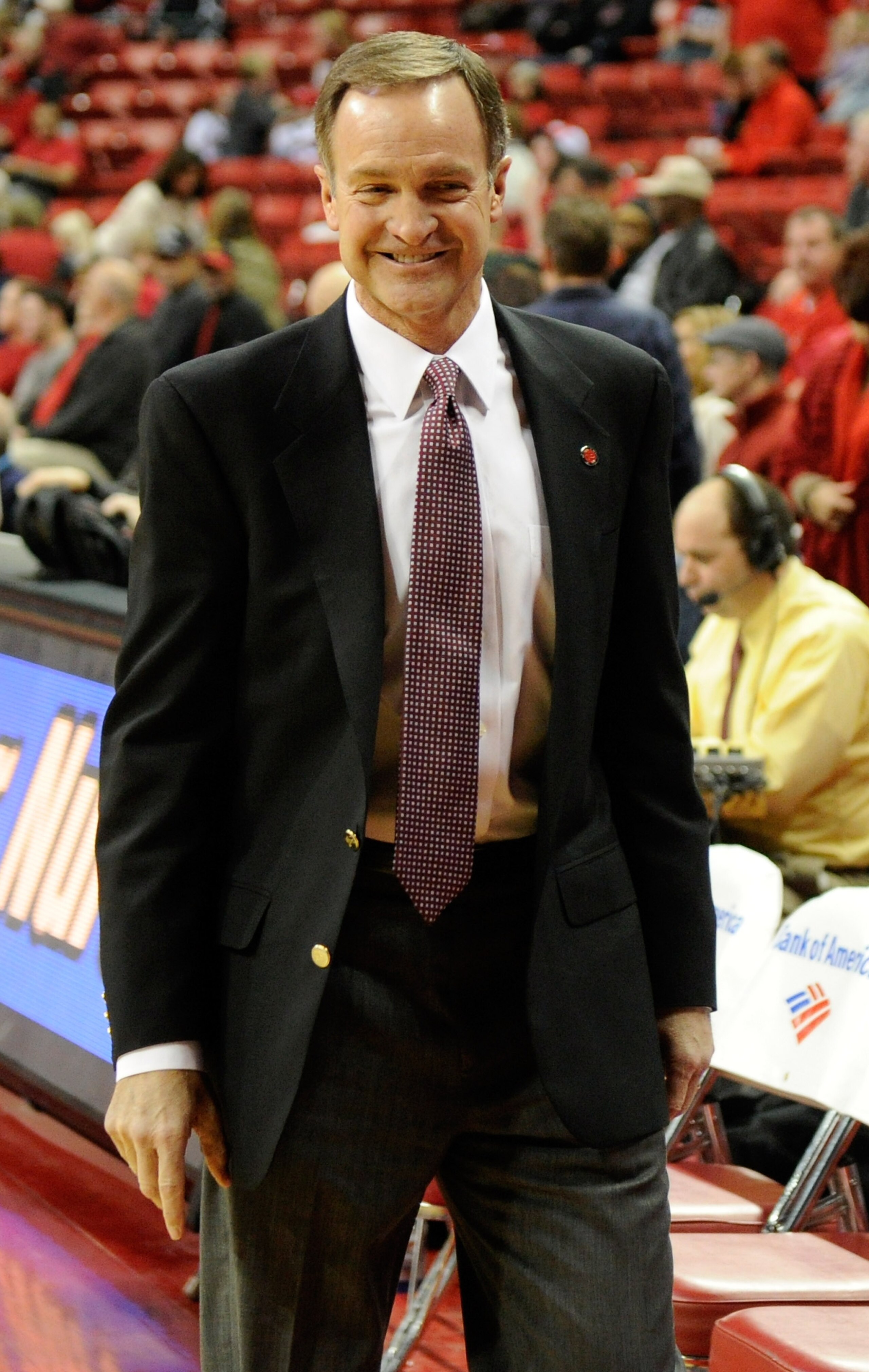 LAS VEGAS, NV - DECEMBER 30:  Head coach Lon Kruger of the UNLV Rebels smiles before his team's game against the Central Michigan Chippewas at the Thomas & Mack Center December 30, 2010 in Las Vegas, Nevada. UNLV won 73-47.  (Photo by Ethan Miller/Getty I