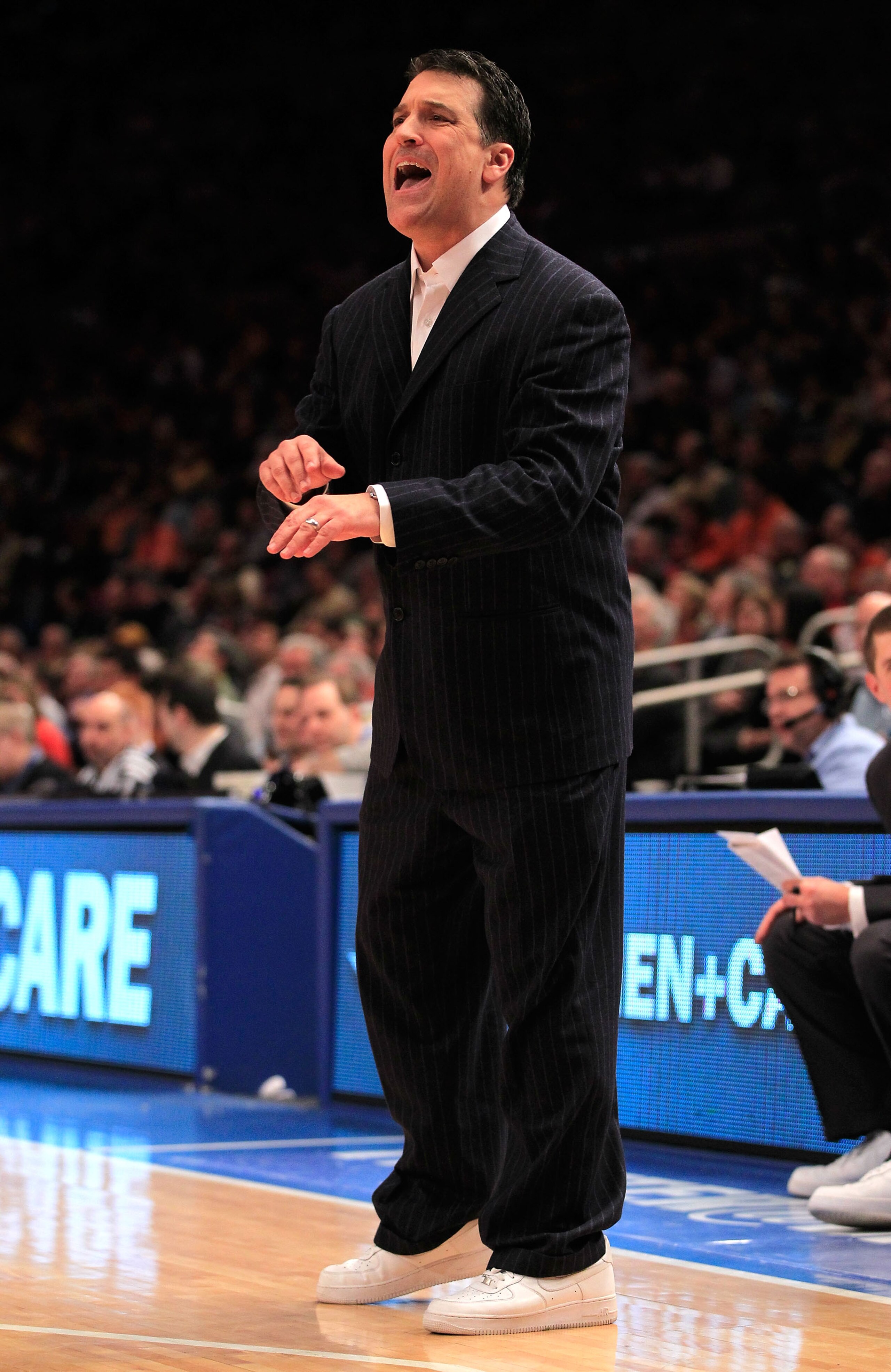 NEW YORK, NY - MARCH 10:  Head coach Steve Lavin of the St. John's Red Storm gestures from the bench during the first half against the Syracuse Orange during the quarterfinals of the 2011 Big East Men's Basketball Tournament presented by American Eagle Ou