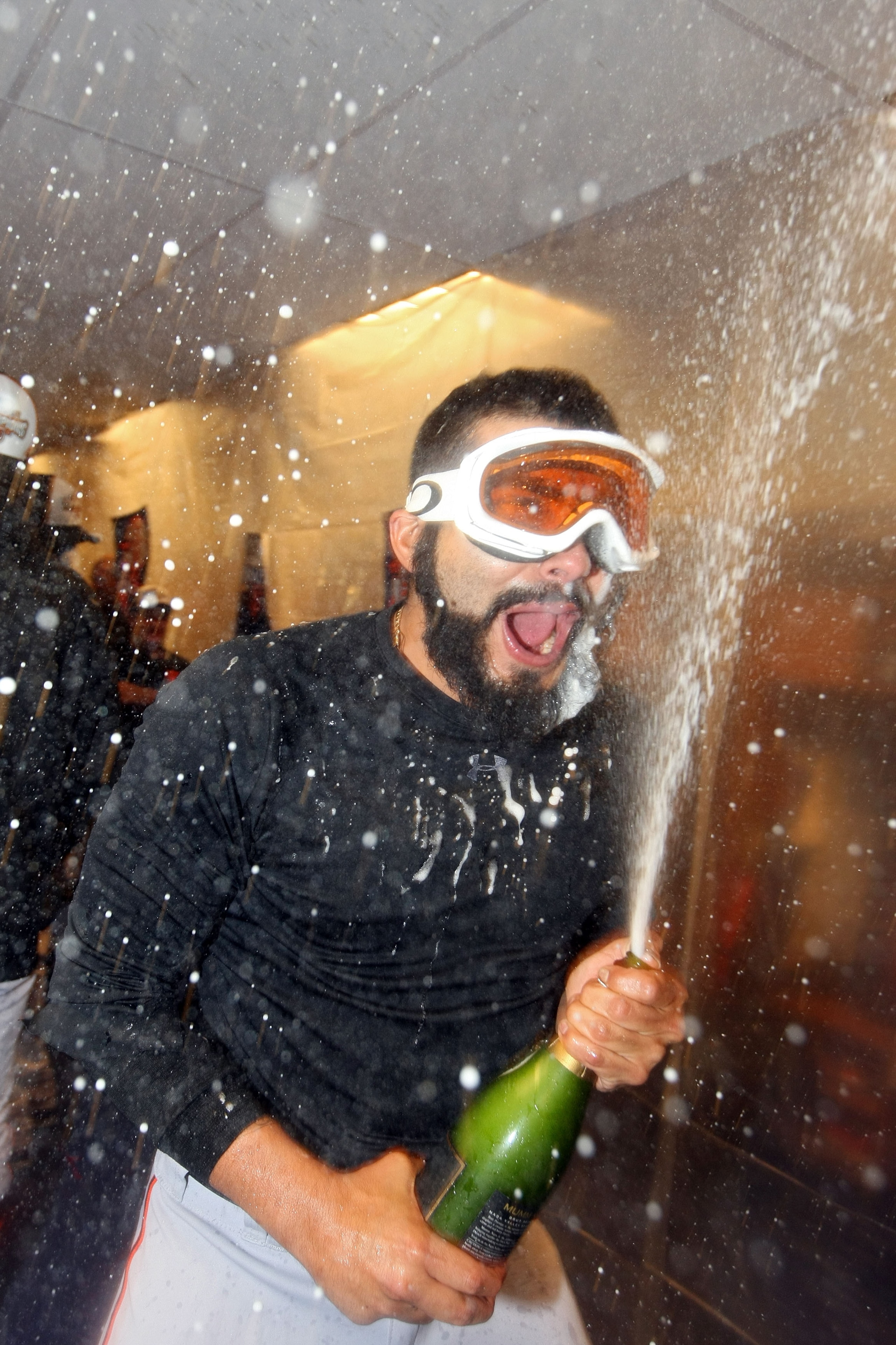 PHILADELPHIA - OCTOBER 23:  Sergio Romo #54 of the San Francisco Giants celebrates after defeating the Philadelphia Phillies 3-2 and winning the pennant in Game Six of the NLCS during the 2010 MLB Playoffs at Citizens Bank Park on October 23, 2010 in Phil