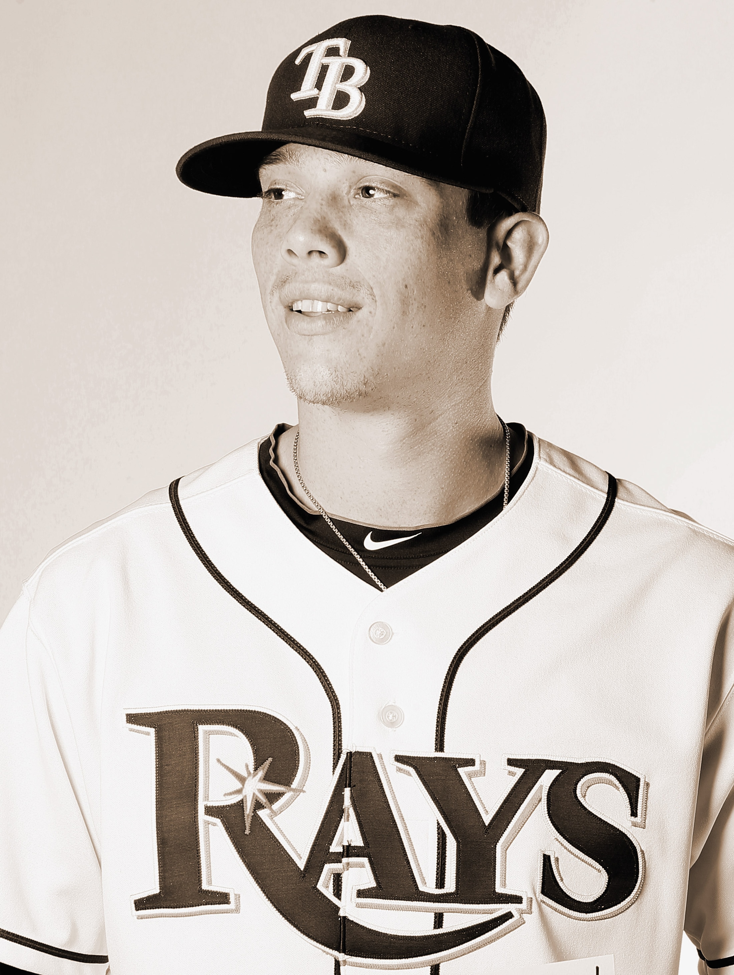 FT. MYERS, FL - FEBRUARY 22:  (EDITOR'S NOTE: THIS IMAGE HAS BEEN CONVERTED TO SEPIA) Jeremy Hellickson #58 of the Tampa Bay Rays poses for a portrait during the Tampa Bay Rays Photo Day on February 22, 2011 at the Charlotte Sports Complex in Port Charlot