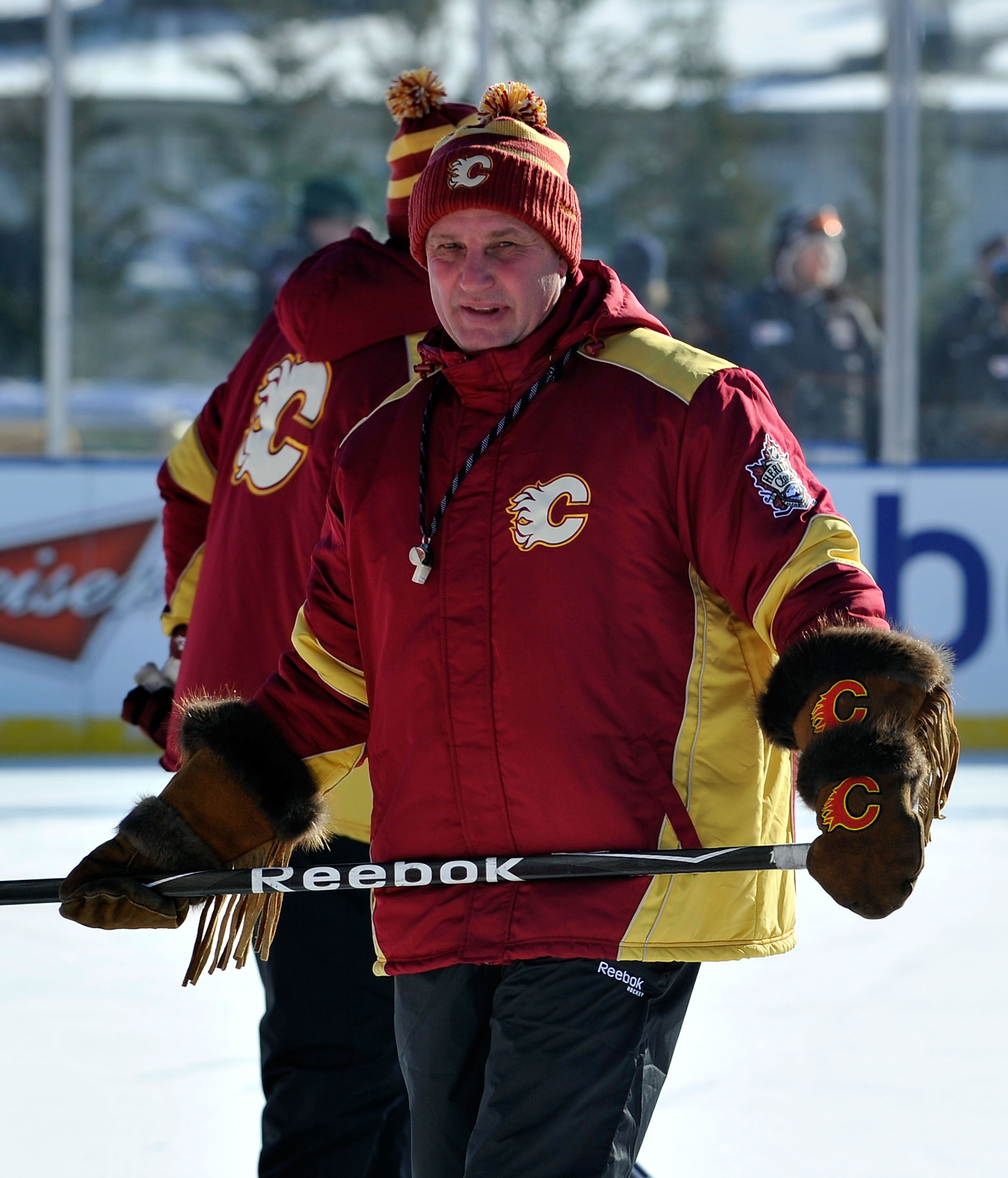 CALGARY, AB - FEBRUARY 19:  Head coach Brent Sutter of the Calgary Flames manages the practice session the day before the 2011 NHL Heritage Classic at McMahon Stadium on February 19, 2011 in Calgary, Canada.  (Photo by Dylan Lynch/Getty Images)