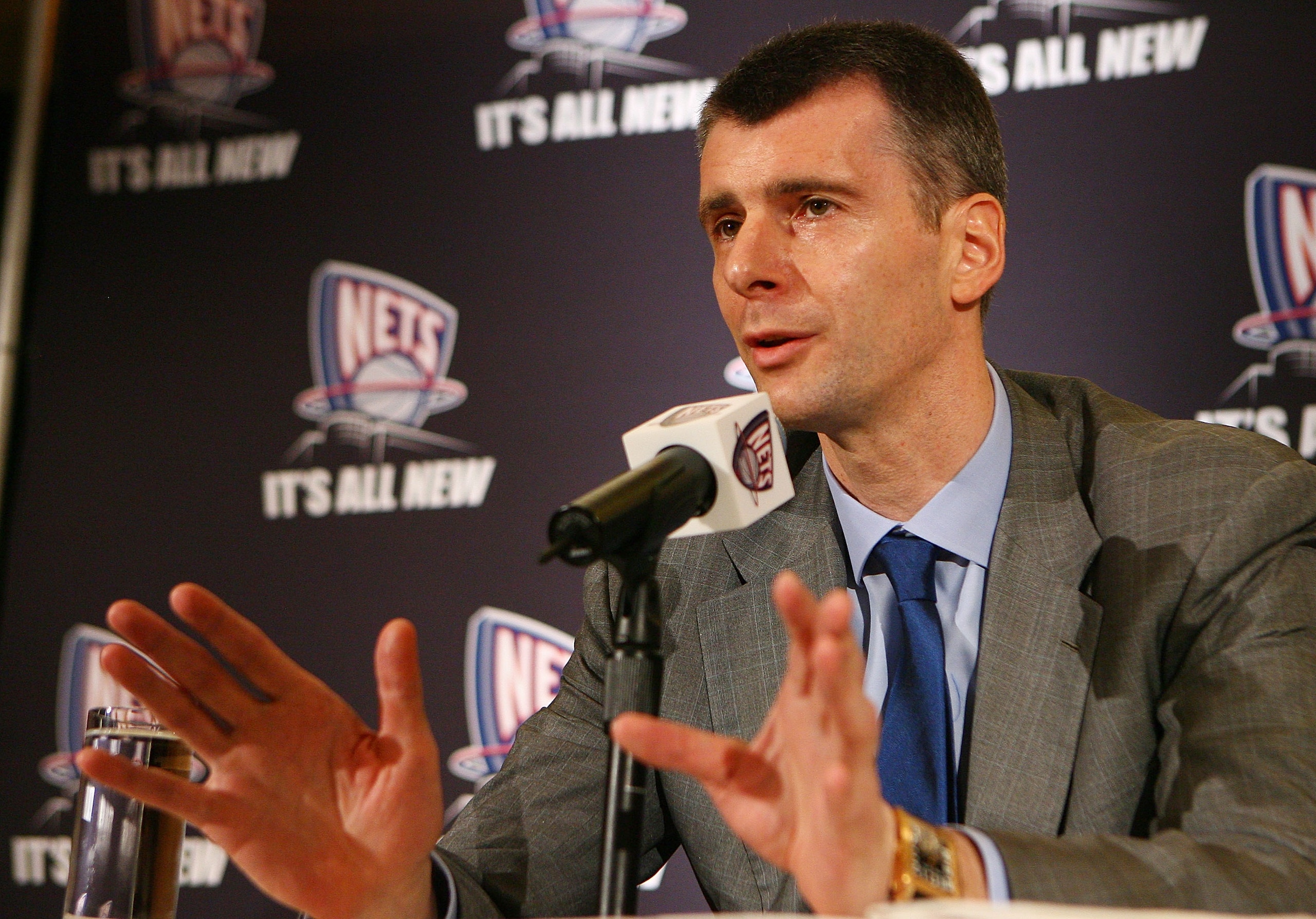 NEW YORK - MAY 19:  New Jersey Nets Owner Mikhail Prokhorov addresses the media during a press conference at the Four Seasons Hotel on May 19, 2010 in New York City.  (Photo by Mike Stobe/Getty Images)