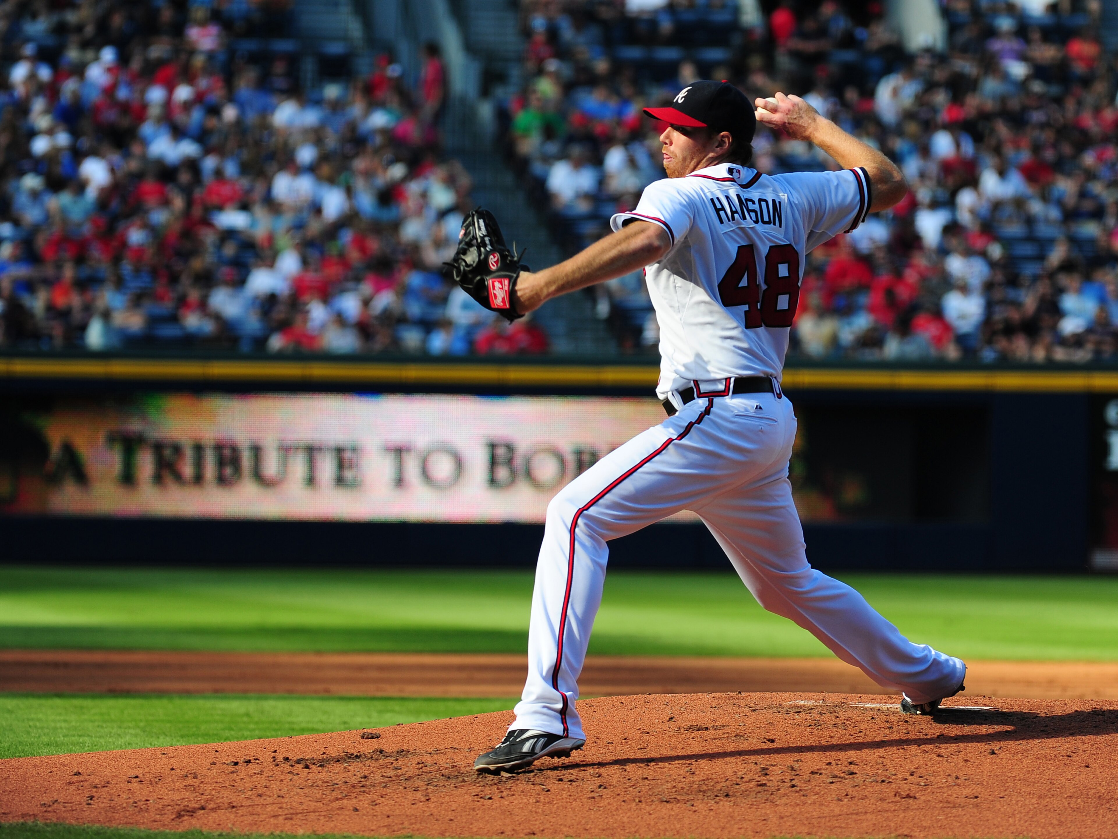 ATLANTA - OCTOBER 2: Tommy Hanson #48 the Atlanta Braves pitches against the Philadelphia Phillies at Turner Field on October 2, 2010 in Atlanta, Georgia.  (Photo by Scott Cunningham/Getty Images)
