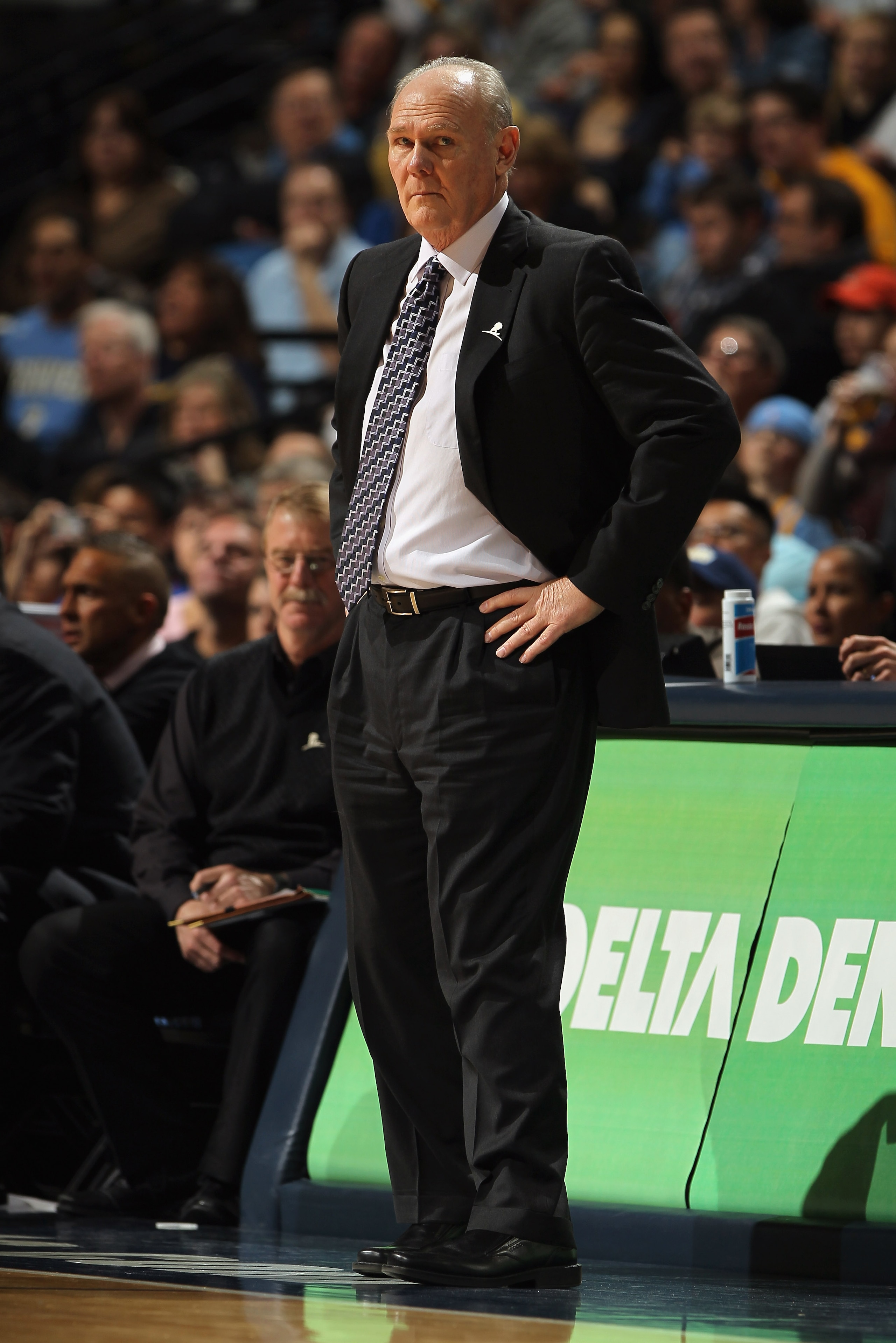 DENVER, CO - MARCH 12:  Head coach George Karl of the Denver Nuggets leads his team against the Detroit Pistons at the Pepsi Center on March 12, 2011 in Denver, Colorado. The Nuggets defeated the Pistons 131-101.  NOTE TO USER: User expressly acknowledges