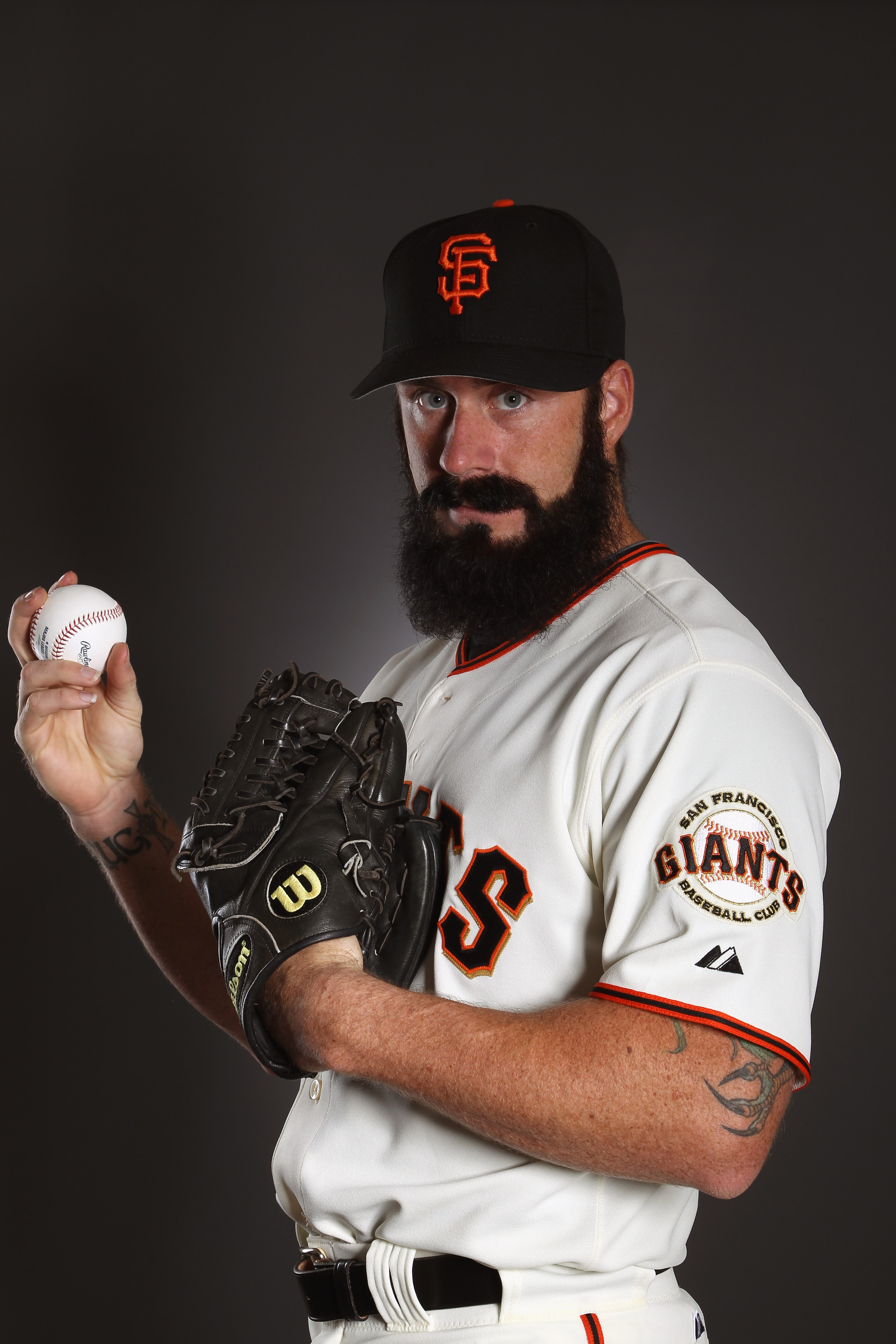 SCOTTSDALE, AZ - FEBRUARY 23:  Brian Wilson #38 of the San Francisco Giants poses for a portrait during media photo day at Scottsdale Stadium on February 23, 2011 in Scottsdale, Arizona.  (Photo by Ezra Shaw/Getty Images)