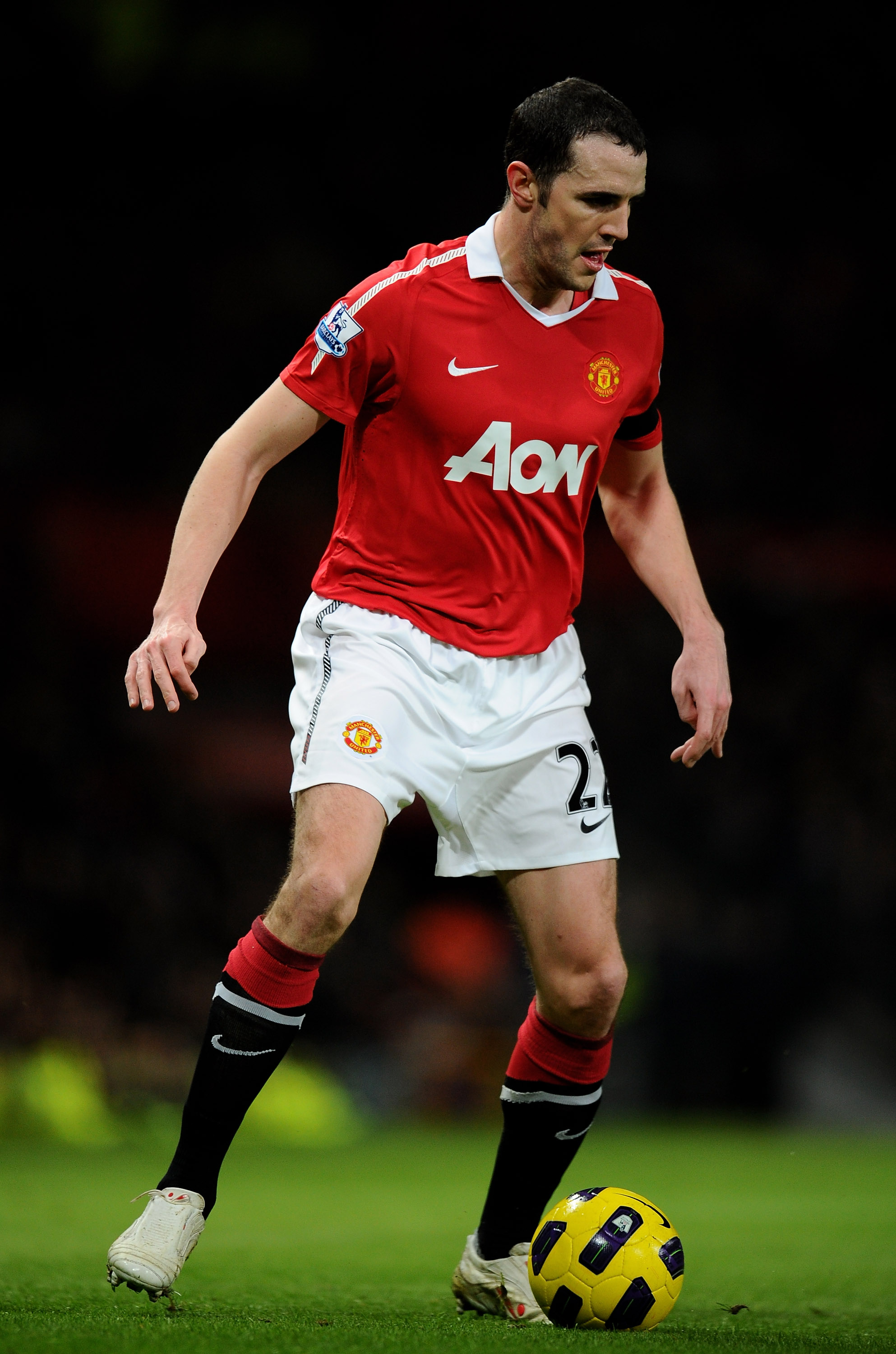MANCHESTER, ENGLAND - FEBRUARY 01: John O' Shea of Manchester United in action during the Barclays Premier League match between Manchester United and Aston Villa at Old Trafford on February 1, 2011 in Manchester, England. (Photo by Clive Mason/Getty Ima
