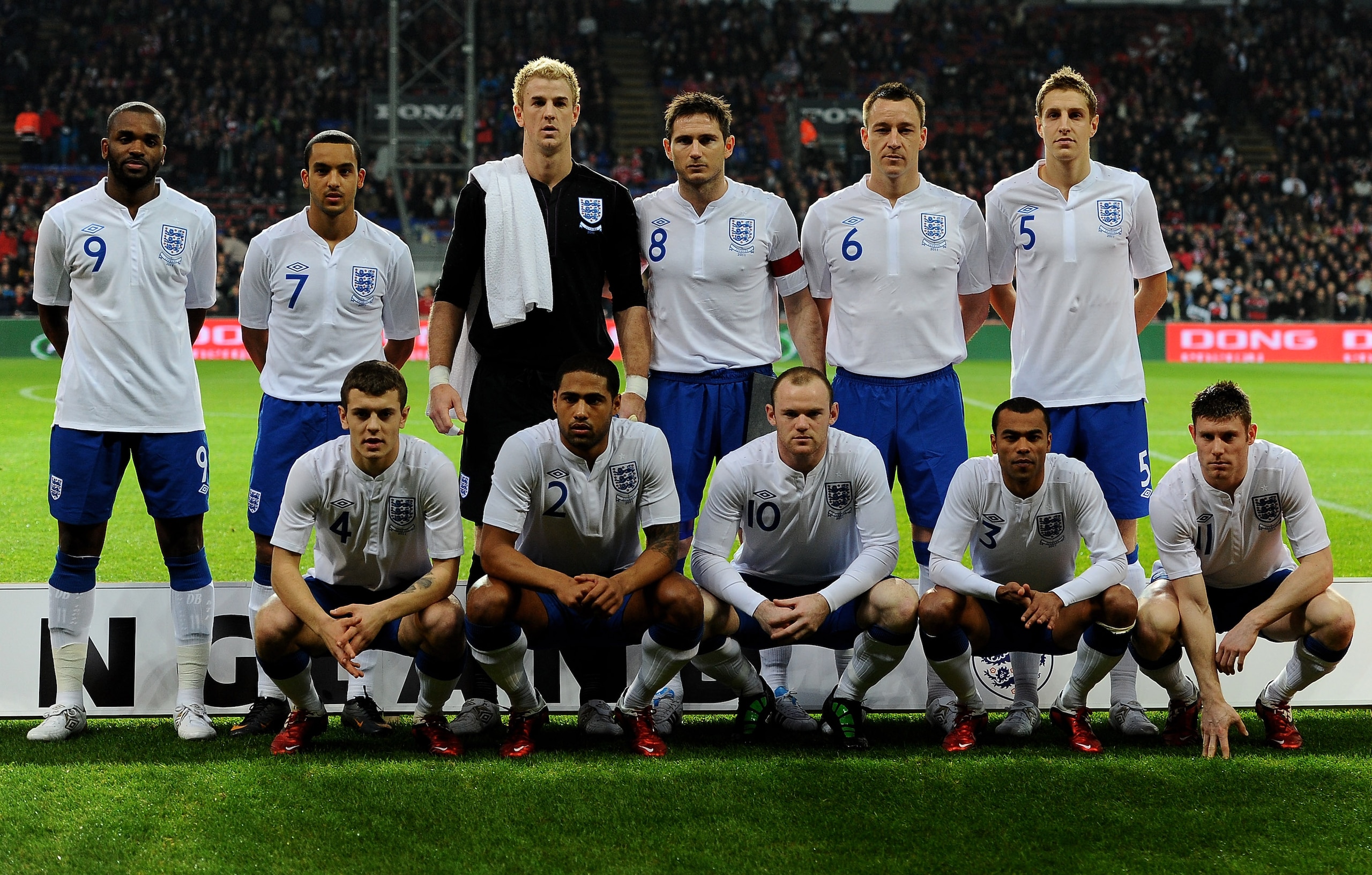 COPENHAGEN, DENMARK - FEBRUARY 09:  The England players line up for a team photo prior to the International Friendly match between Denmark and England at Parken Stadium on February 9, 2011 in Copenhagen, Denmark. (Photo by Mike Hewitt/Getty Images)