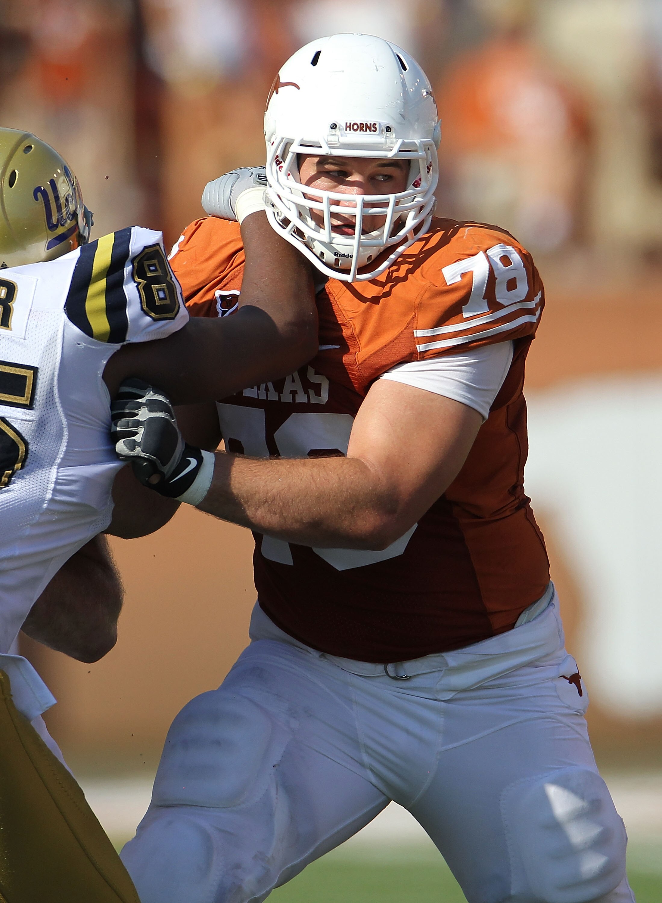 AUSTIN, TX - SEPTEMBER 25: Center David Snow #78 of the Texas Longhorns at Darrell K Royal-Texas Memorial Stadium on September 25, 2010 in Austin, Texas. (Photo by Ronald Martinez/Getty Images) AUSTIN, TX - SEPTEMBER 25: Center David Snow #78 of the Texas Longhorns at Darrell K Royal-Texas Memorial Stadium on September 25, 2010 in Austin, Texas. (Photo by Ronald Martinez/Getty Images)