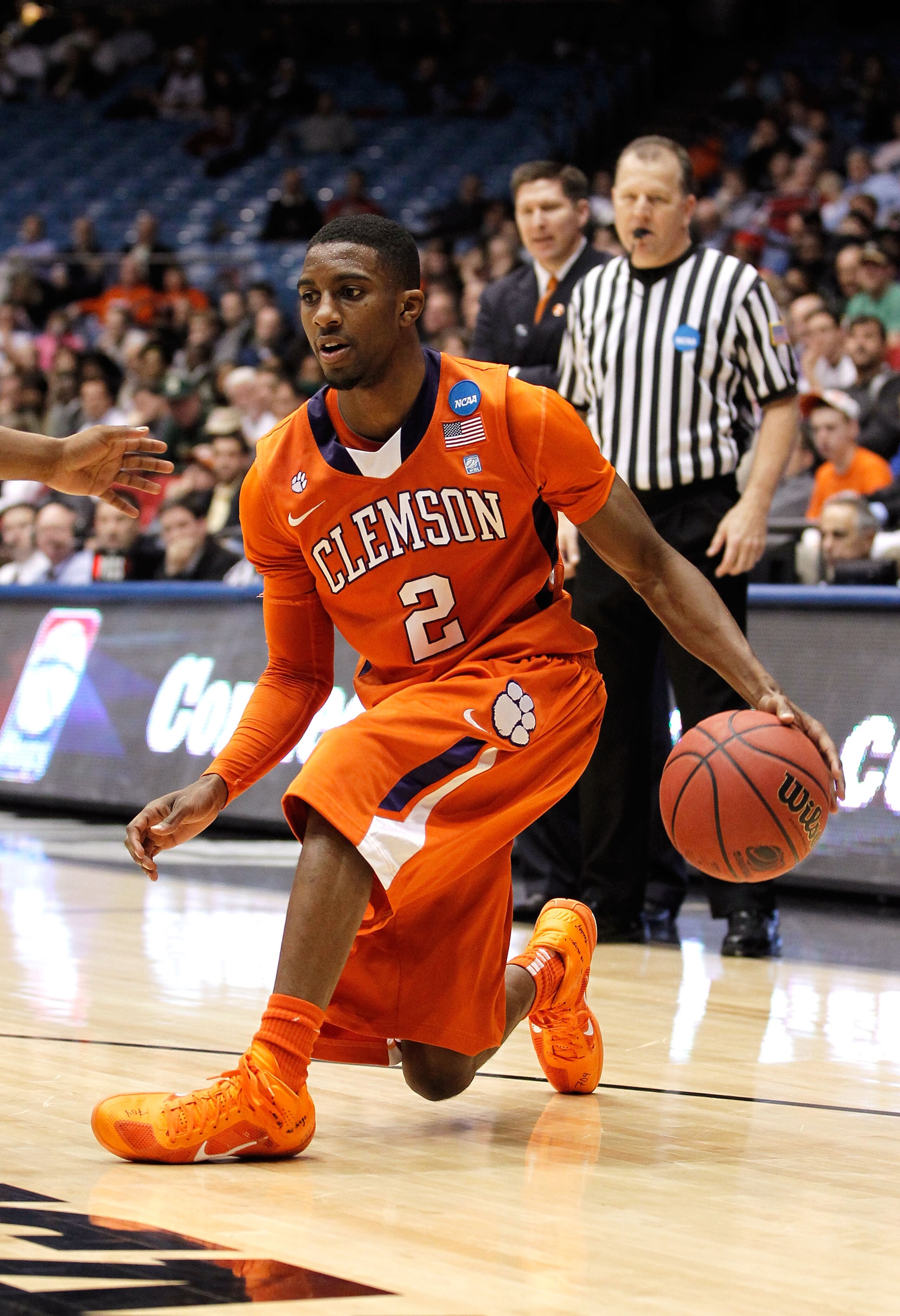 DAYTON, OH - MARCH 15: Demontez Stitt #2 of the Clemson Tigers handles the ball against the UAB Blazers during the first round of the 2011 NCAA men's basketball tournament at UD Arena on March 15, 2011 in Dayton, Ohio.  (Photo by Gregory Shamus/Getty Imag