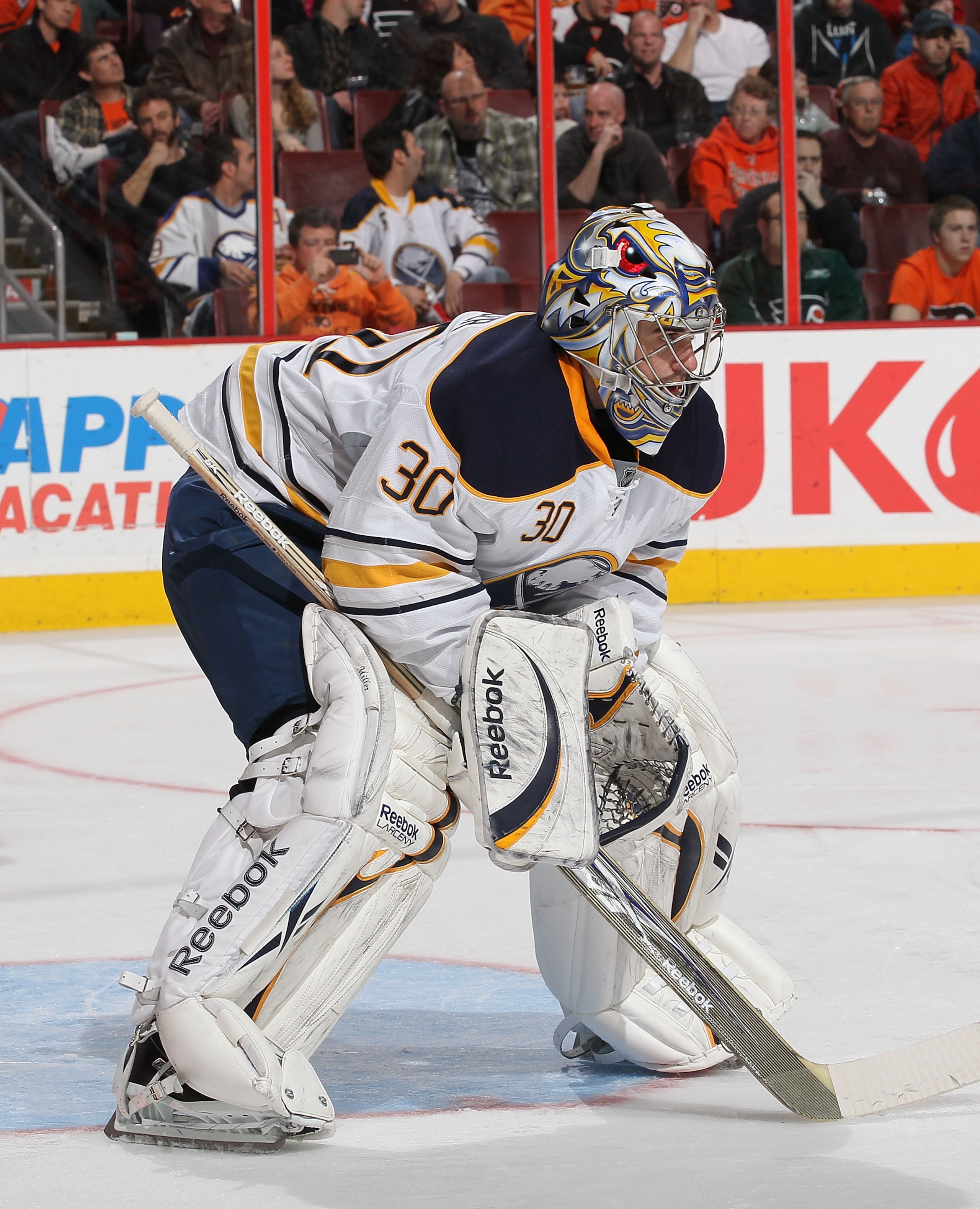 PHILADELPHIA - MARCH 05:  Ryan Miller #30 of the Buffalo Sabres in action against the Philadelphia Flyers during their game on March 5, 2011 at The Wells Fargo Center in Philadelphia, Pennsylvania.  (Photo by Al Bello/Getty Images)