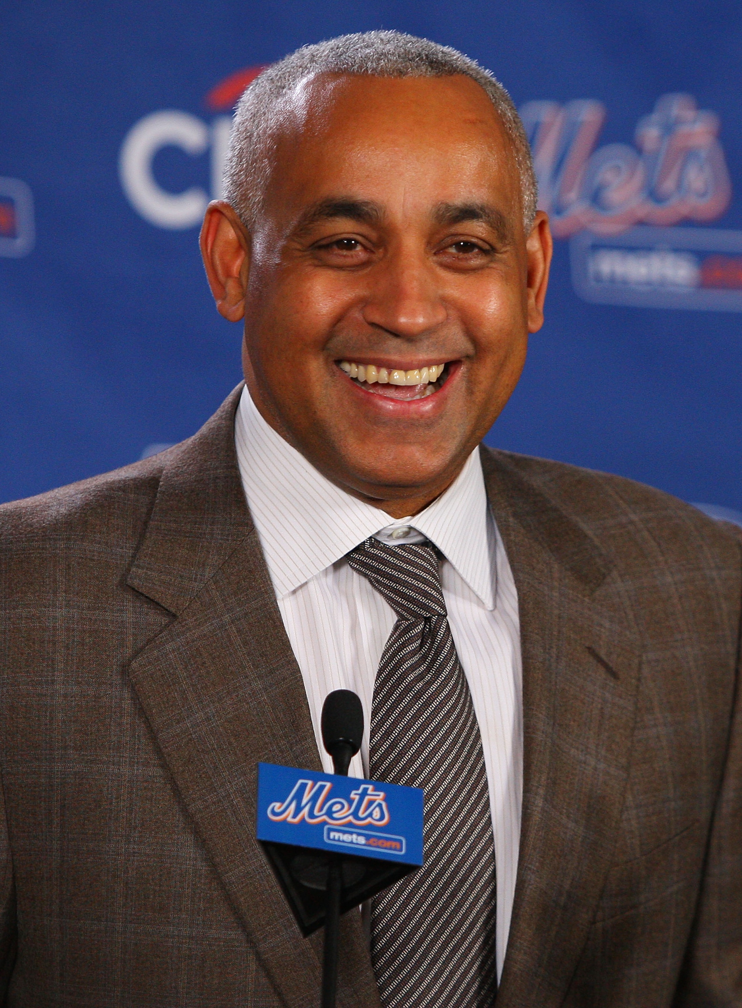 LONG ISLAND CITY, NY - DECEMBER 17:  New York Mets General Manager Omar Minaya speaks to the media during a press conference to introduce Francisco Rodriquez on December 17, 2008 at the Citigroup Building in New York City.  (Photo by Mike Stobe/Getty Imag