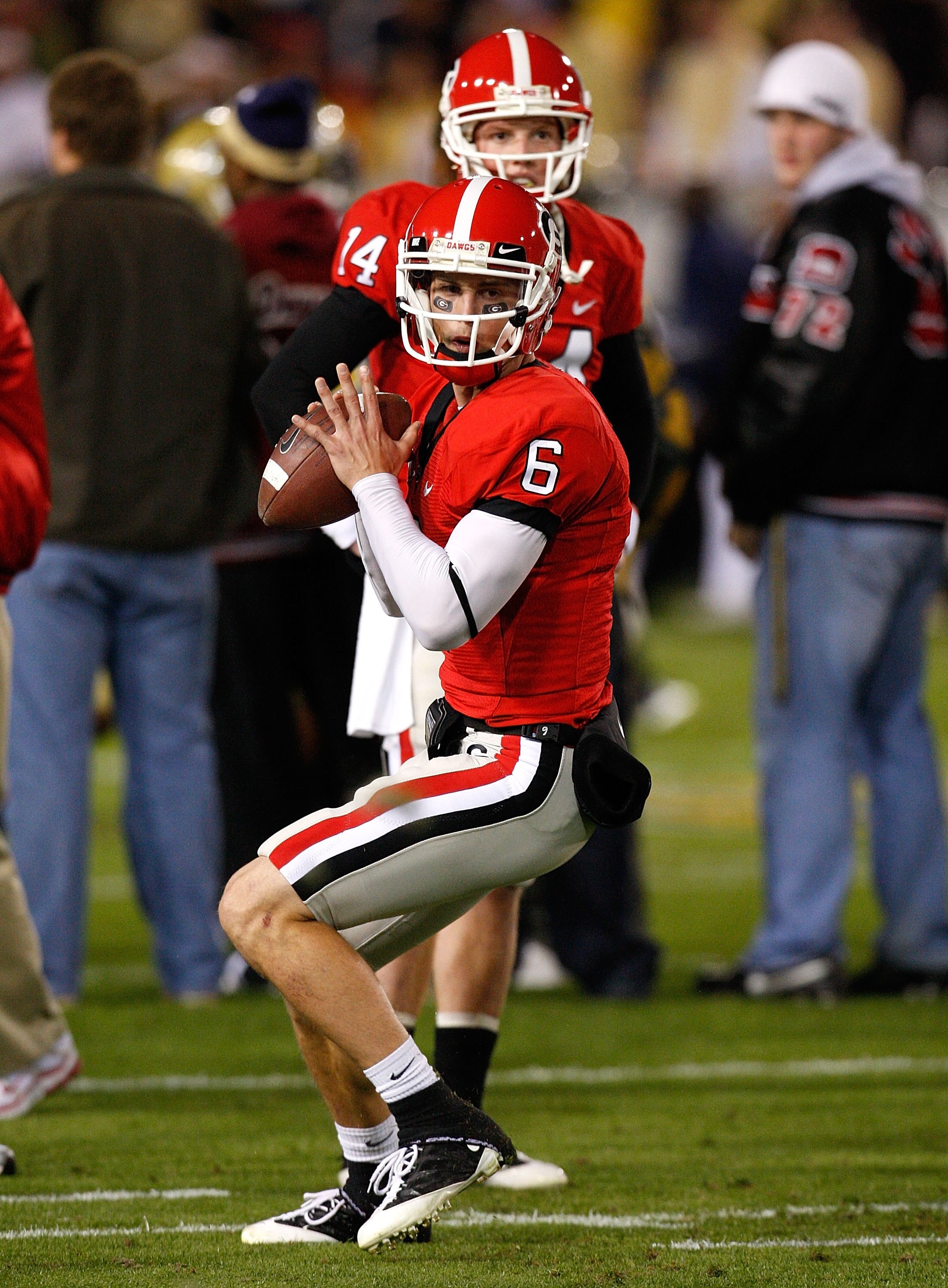 ATLANTA - NOVEMBER 28:  Backup quarterback Logan Gray #6 of the Georgia Bulldogs against the Georgia Tech Yellow Jackets at Bobby Dodd Stadium on November 28, 2009 in Atlanta, Georgia.  (Photo by Kevin C. Cox/Getty Images)