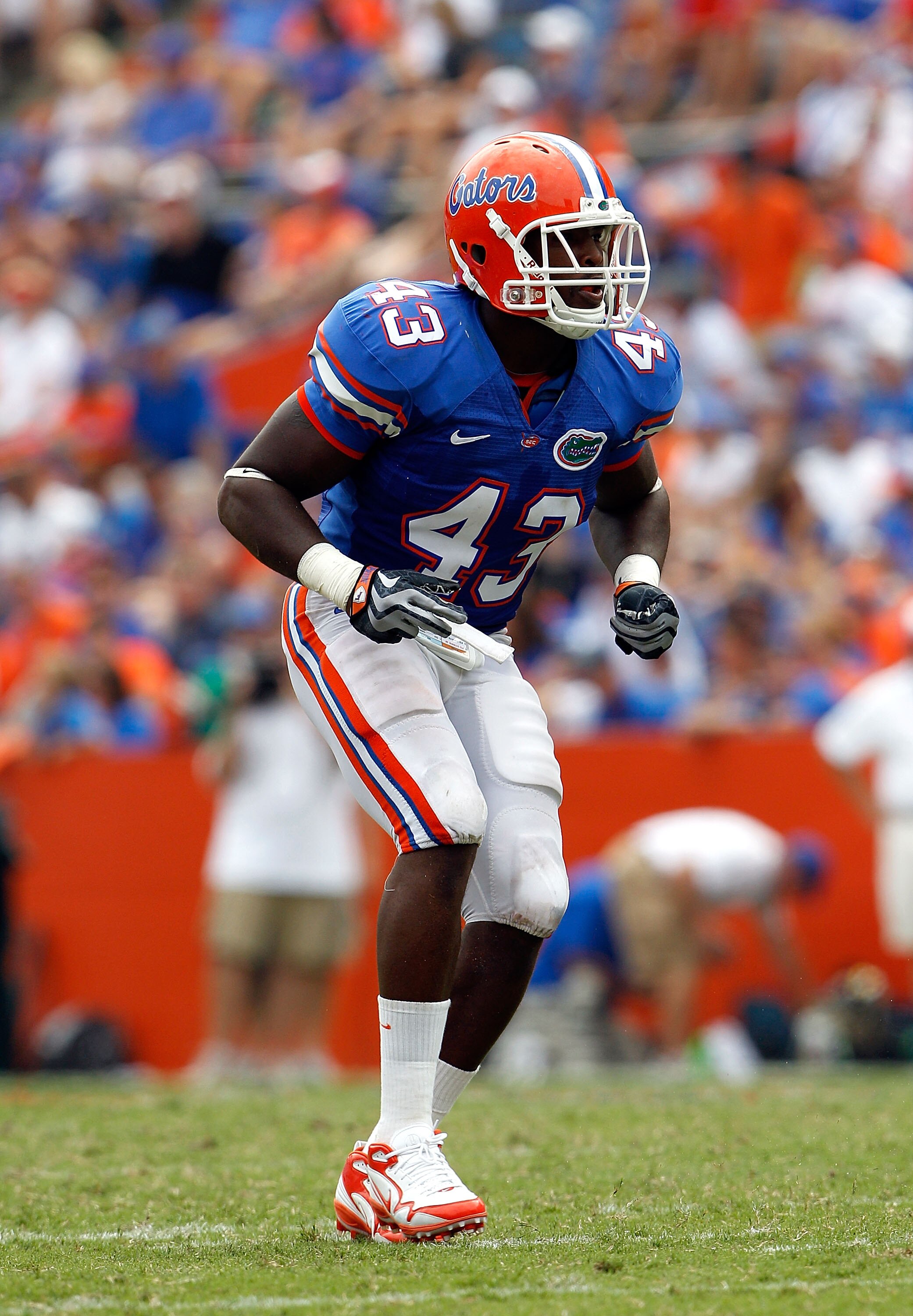 GAINESVILLE, FL - SEPTEMBER 04:  Jelani Jenkins #43 of the Florida Gators plays defense against the Miami University RedHawks at Ben Hill Griffin Stadium on September 4, 2010 in Gainesville, Florida.  (Photo by Sam Greenwood/Getty Images)