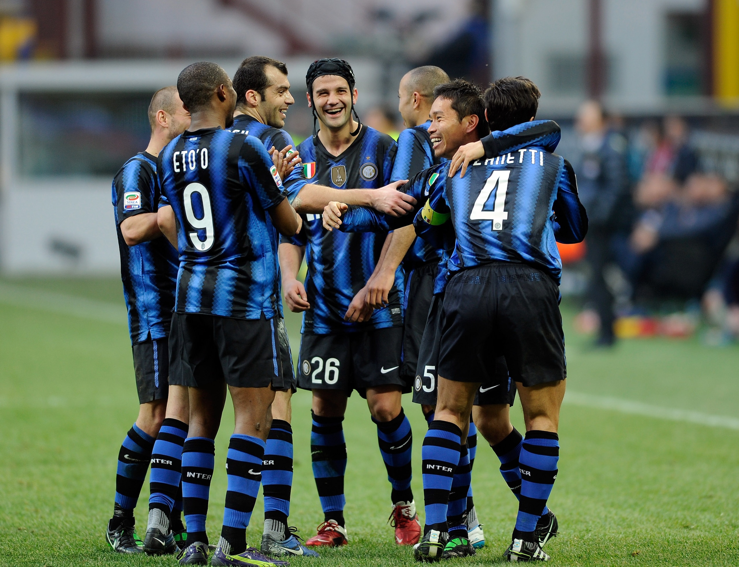 MILAN, ITALY - MARCH 06: Yuto Nagatomo of FC Inter Milan celebrates scoring the fifth goal during the Serie A match between FC Internazionale Milano and Genoa CFC at Stadio Giuseppe Meazza on March 06, 2011 in Milan, Italy. (Photo by Claudio Villa/Getty MILAN, ITALY - MARCH 06: Yuto Nagatomo of FC Inter Milan celebrates scoring the fifth goal during the Serie A match between FC Internazionale Milano and Genoa CFC at Stadio Giuseppe Meazza on March 06, 2011 in Milan, Italy. (Photo by Claudio Villa/Getty