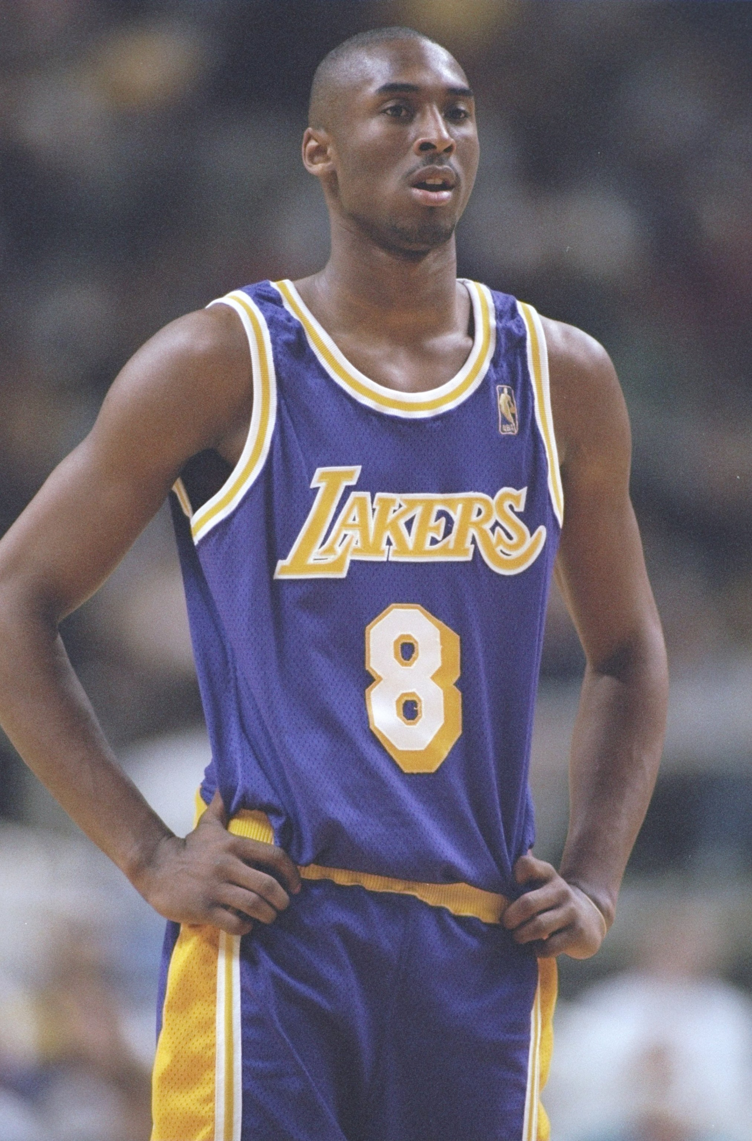 19 Nov 1996: Guard Kobe Bryant of the Los Angeles Lakers stands on the court during a game against the Golden State Warriors at the San Jose Arena in San Jose, California. The Lakers won the game 112-109. 19 Nov 1996: Guard Kobe Bryant of the Los Angeles Lakers stands on the court during a game against the Golden State Warriors at the San Jose Arena in San Jose, California. The Lakers won the game 112-109.