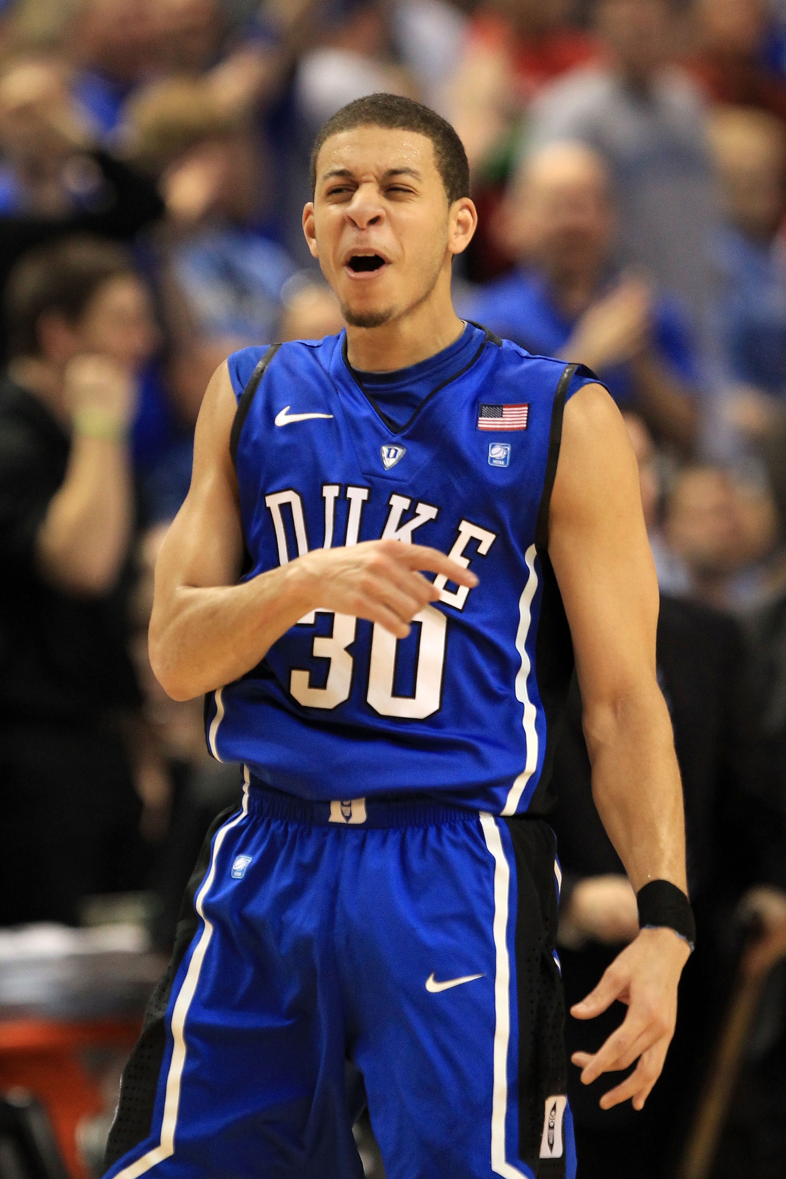 GREENSBORO, NC - MARCH 13: Seth Curry #30 of the Duke Blue Devils celebrates their 75-58 victory over the North Carolina Tar Heels in the championship game of the 2011 ACC men's basketball tournament at the Greensboro Coliseum on March 13, 2011 in Greens GREENSBORO, NC - MARCH 13: Seth Curry #30 of the Duke Blue Devils celebrates their 75-58 victory over the North Carolina Tar Heels in the championship game of the 2011 ACC men's basketball tournament at the Greensboro Coliseum on March 13, 2011 in Greens