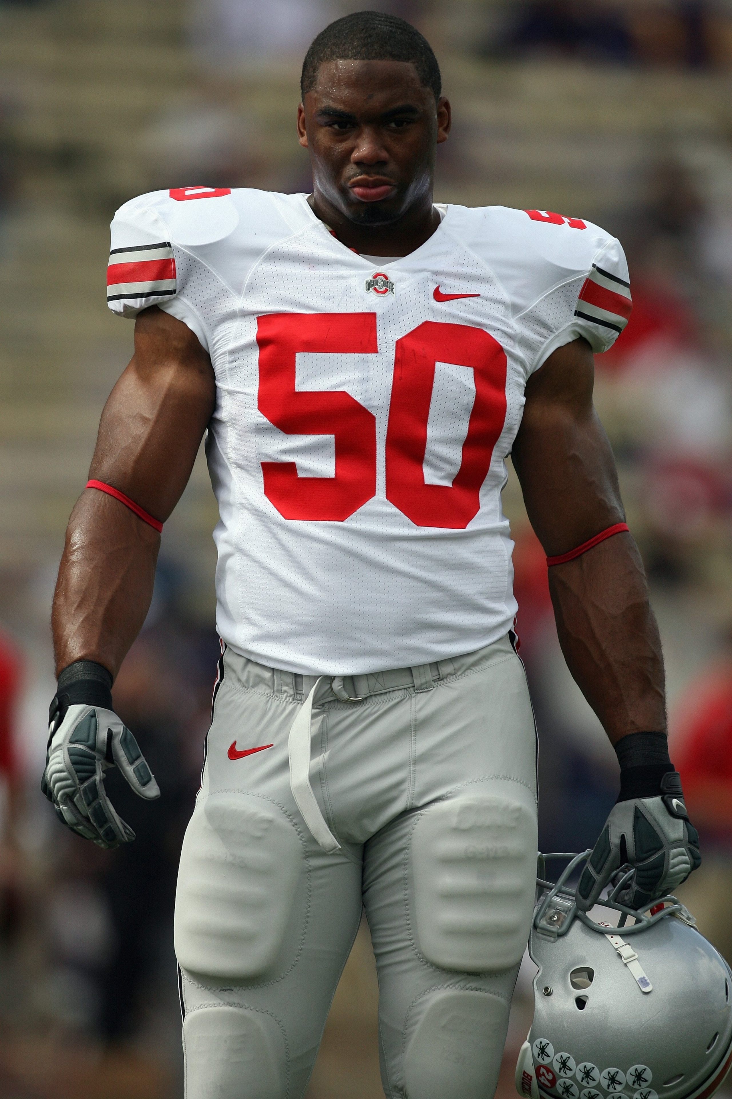 SEATTLE - SEPTEMBER 15:  Vernon Gholston #50 of the Ohio State Buckeyes looks on before the game against the Washington Huskies at Husky Stadium on September 15, 2007 in Seattle, Washington. Ohio State won 33-14. (Photo by Otto Greule Jr/Getty Images)