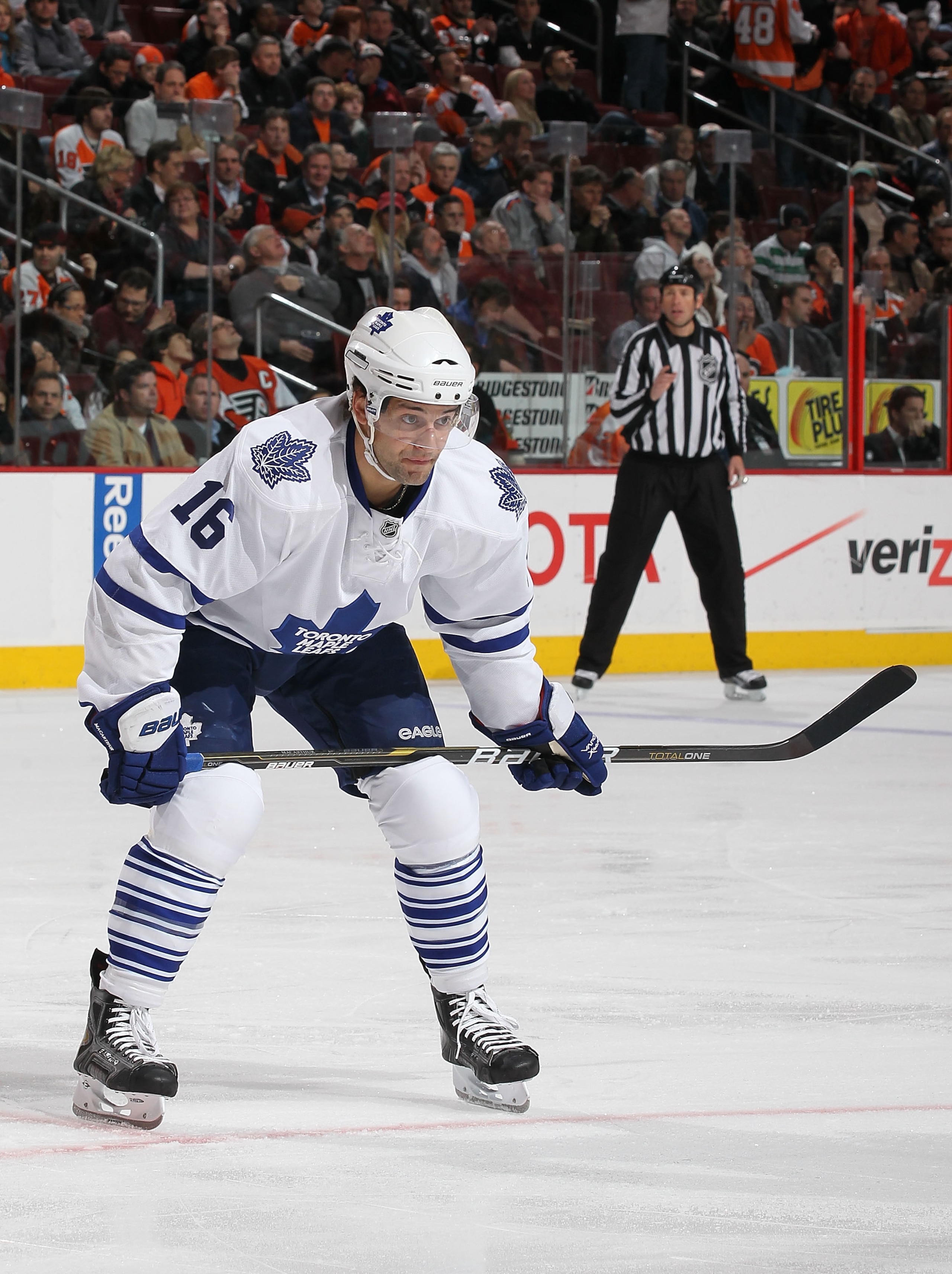 PHILADELPHIA - MARCH 03:  Clarke MacArthur #16 of the Toronto Maple Leafs in action against The Philadelphia Flyers during their game on March 3, 2011 at The Wells Fargo Center in Philadelphia, Pennsylvania.  (Photo by Al Bello/Getty Images)