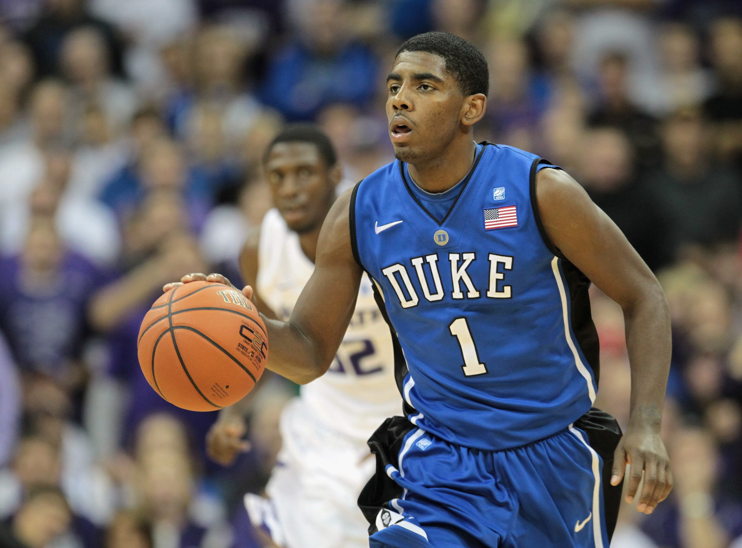 KANSAS CITY, MO - NOVEMBER 23:  Kyrie Irving #1 of the Duke Blue Devils in action during the CBE Classic game against the Kansas State Wildcats on November 23, 2010 at the Sprint Center in Kansas City, Missouri.  (Photo by Jamie Squire/Getty Images)
