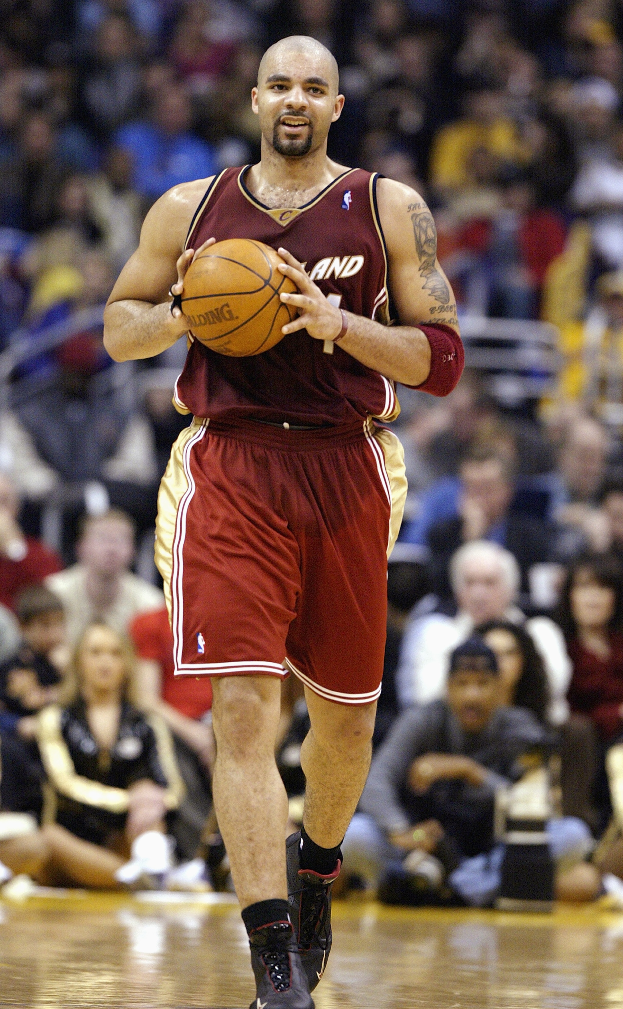 LOS ANGELES - JANUARY 12:  Carlos Boozer #1 of the Cleveland Cavaliers during the game against the Los Angeles Lakers on January 12, 2004 at Staples Center in Los Angeles, California.  The Lakers won 89-79.  NOTE TO USER: User expressly acknowledges and a
