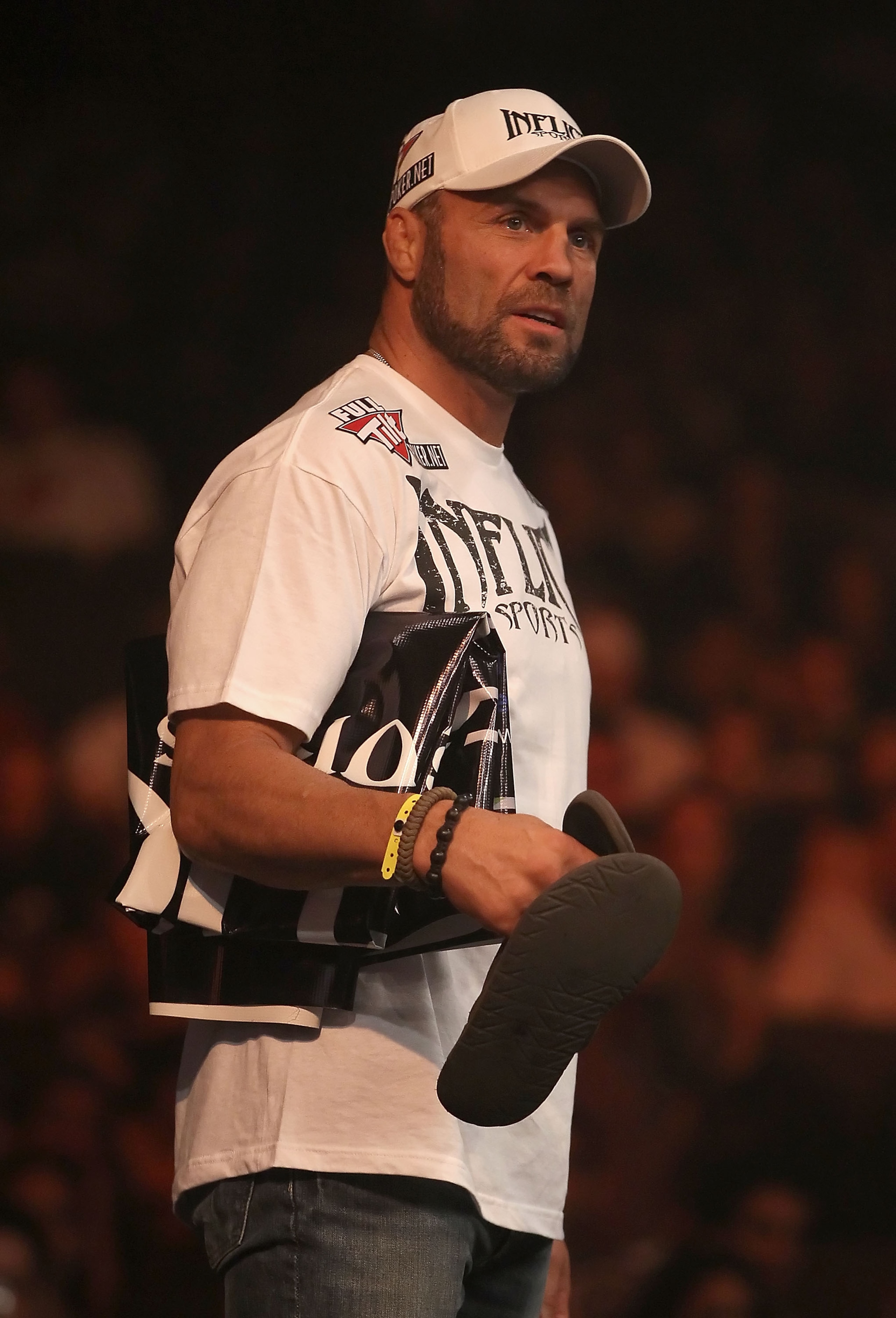 PHOENIX - AUGUST 13:  Randy Couture watches the Strikeforce Challengers Main Card bout at Dodge Theater on August 13, 2010 in Phoenix, Arizona.  (Photo by Christian Petersen/Getty Images)