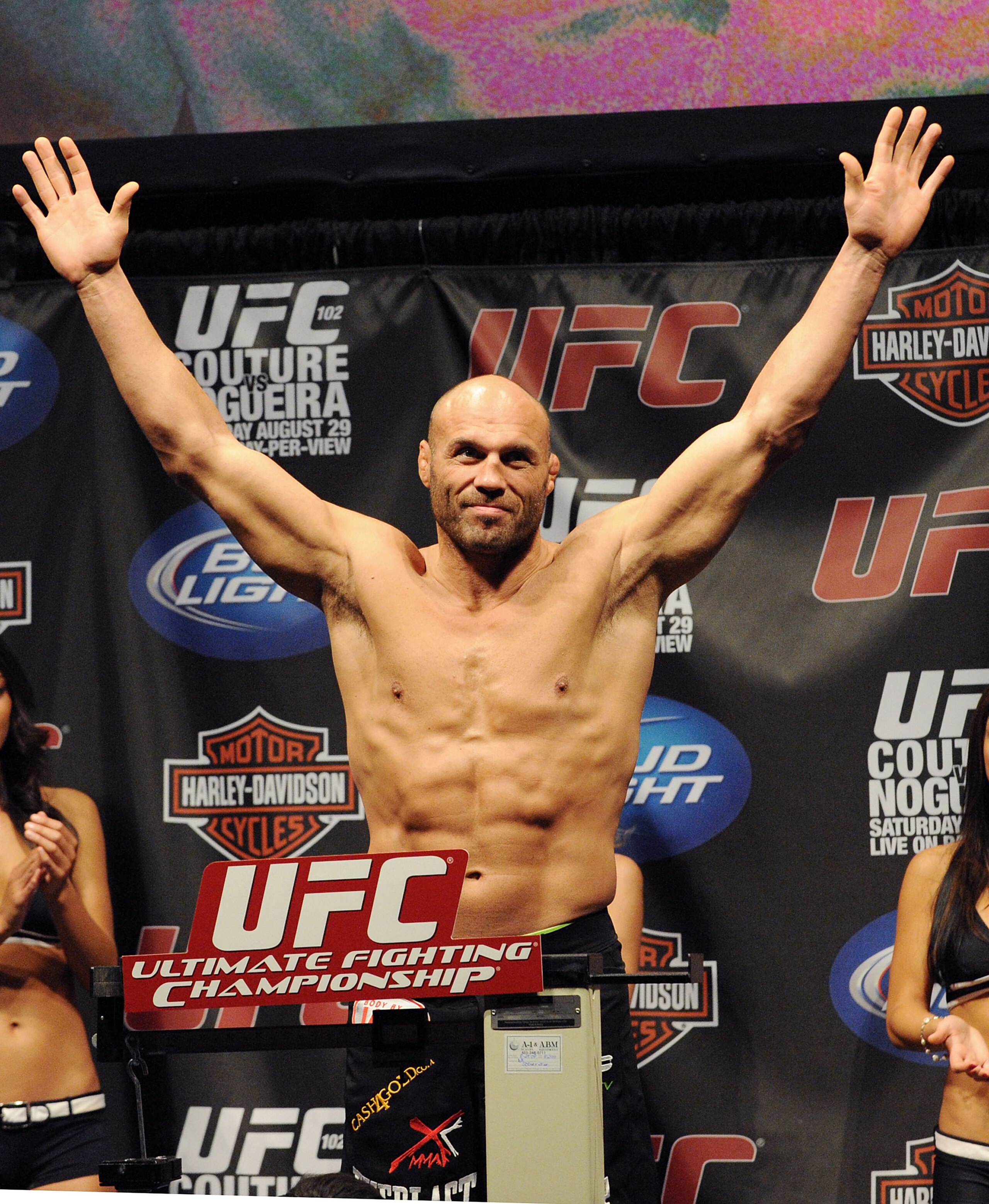 PORTLAND, OR - AUGUST 28: UFC heavyweight fighter Randy Couture weighs in at the UFC 102: Couture vs. Nogueira Weigh-In at the Rose Garden Arena on August 28, 2009 in Portland, Oregon. (Photo by Jon Kopaloff/Getty Images)