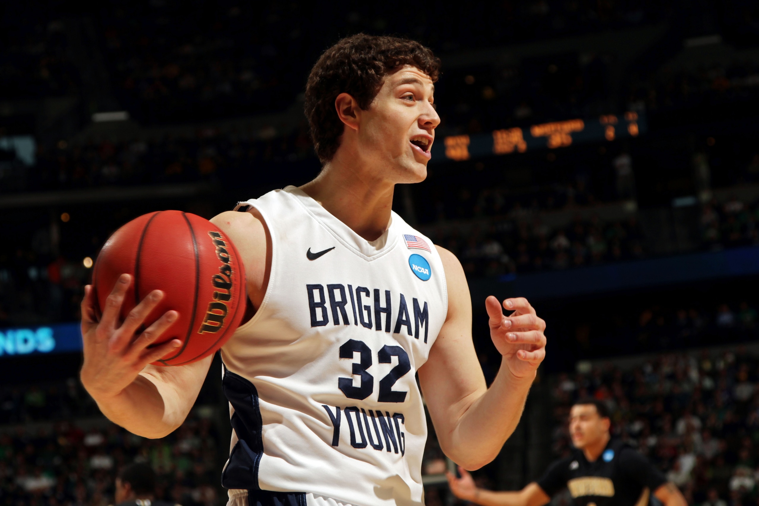 DENVER, CO - MARCH 17:  Jimmer Fredette #32 of the Brigham Young Cougars reacts to a call while playing against the Wofford Terriers during the second round of the 2011 NCAA men's basketball tournament at Pepsi Center on March 17, 2011 in Denver, Colorado