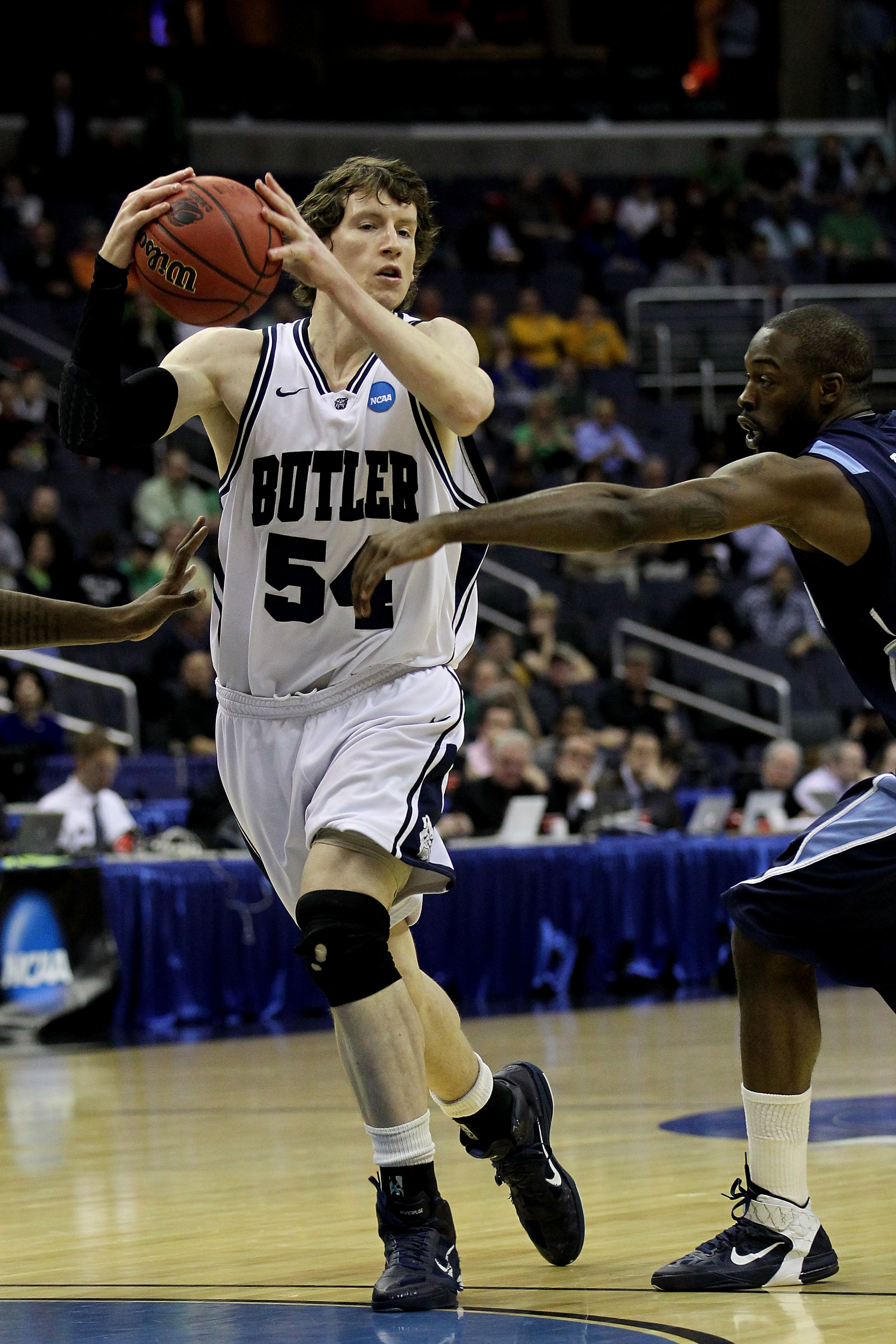WASHINGTON - MARCH 17:  Matt Howard #54 of the Butler Bulldogs drives through the key against the Old Dominion Monarchs during the second round of the 2011 NCAA men's basketball tournament at the Verizon Center on March 17, 2011 in Washington, DC.  (Photo