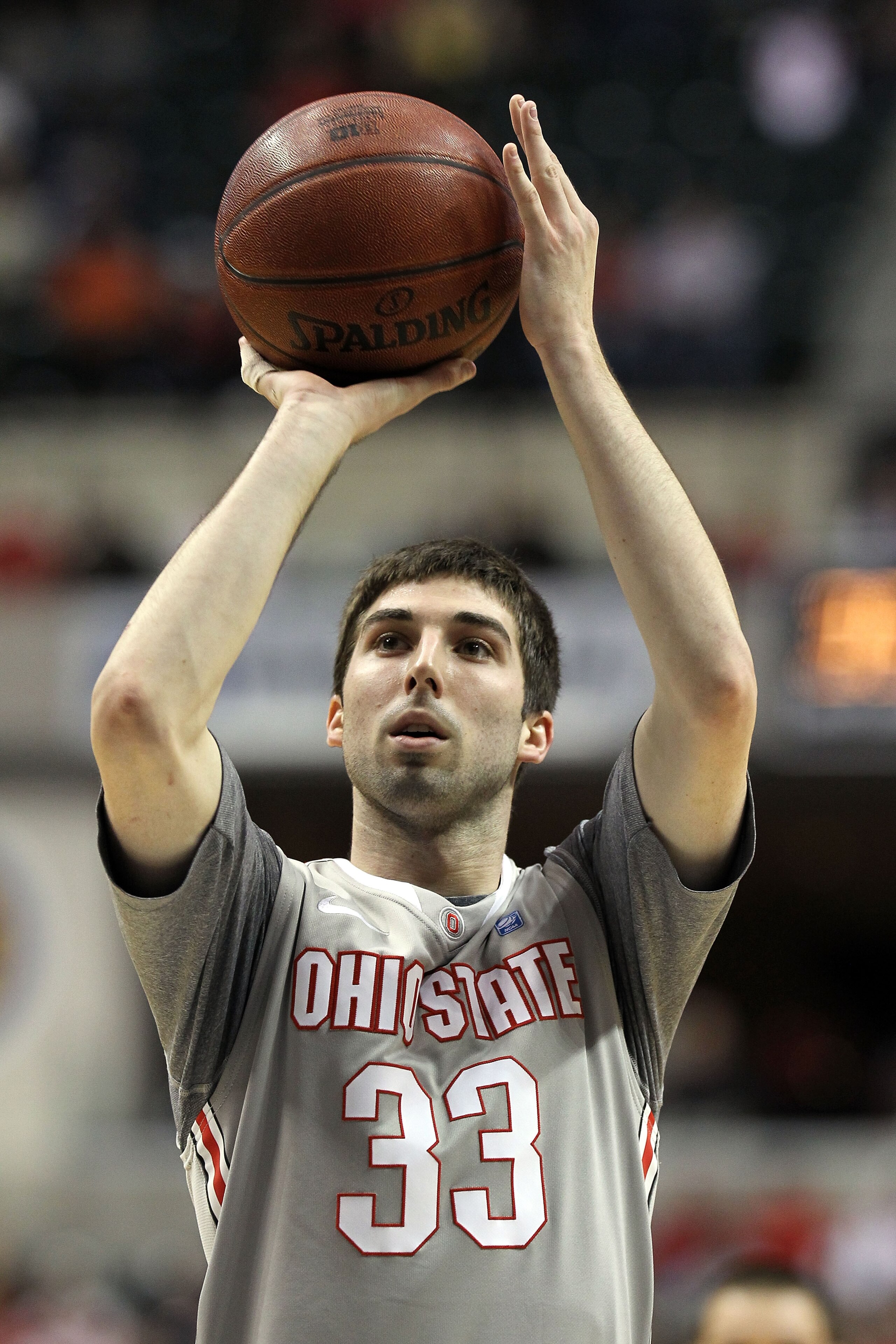 INDIANAPOLIS, IN - MARCH 13:  Jon Diebler #33 of the Ohio State Buckeyes shoots a free throw against the Penn State Nittany Lions during the championship game of the 2011 Big Ten Men's Basketball Tournament at Conseco Fieldhouse on March 13, 2011 in India