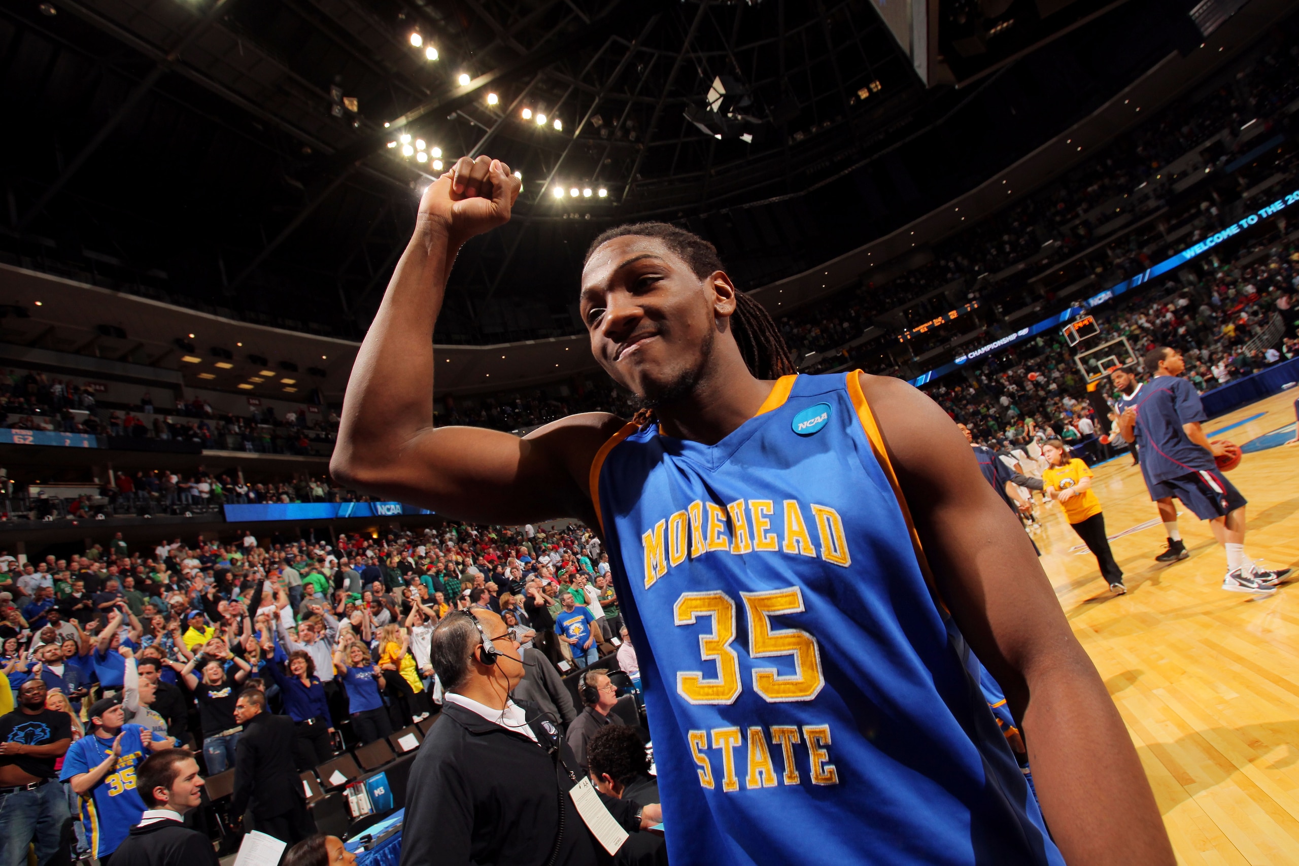 DENVER, CO - MARCH 17: Kenneth Faried #35 of the Morehead State Eagles celebrates after defeating the Louisville Cardinals during the second round of the 2011 NCAA men's basketball tournament at Pepsi Center on March 17, 2011 in Denver, Colorado. The Mor DENVER, CO - MARCH 17: Kenneth Faried #35 of the Morehead State Eagles celebrates after defeating the Louisville Cardinals during the second round of the 2011 NCAA men's basketball tournament at Pepsi Center on March 17, 2011 in Denver, Colorado. The Mor
