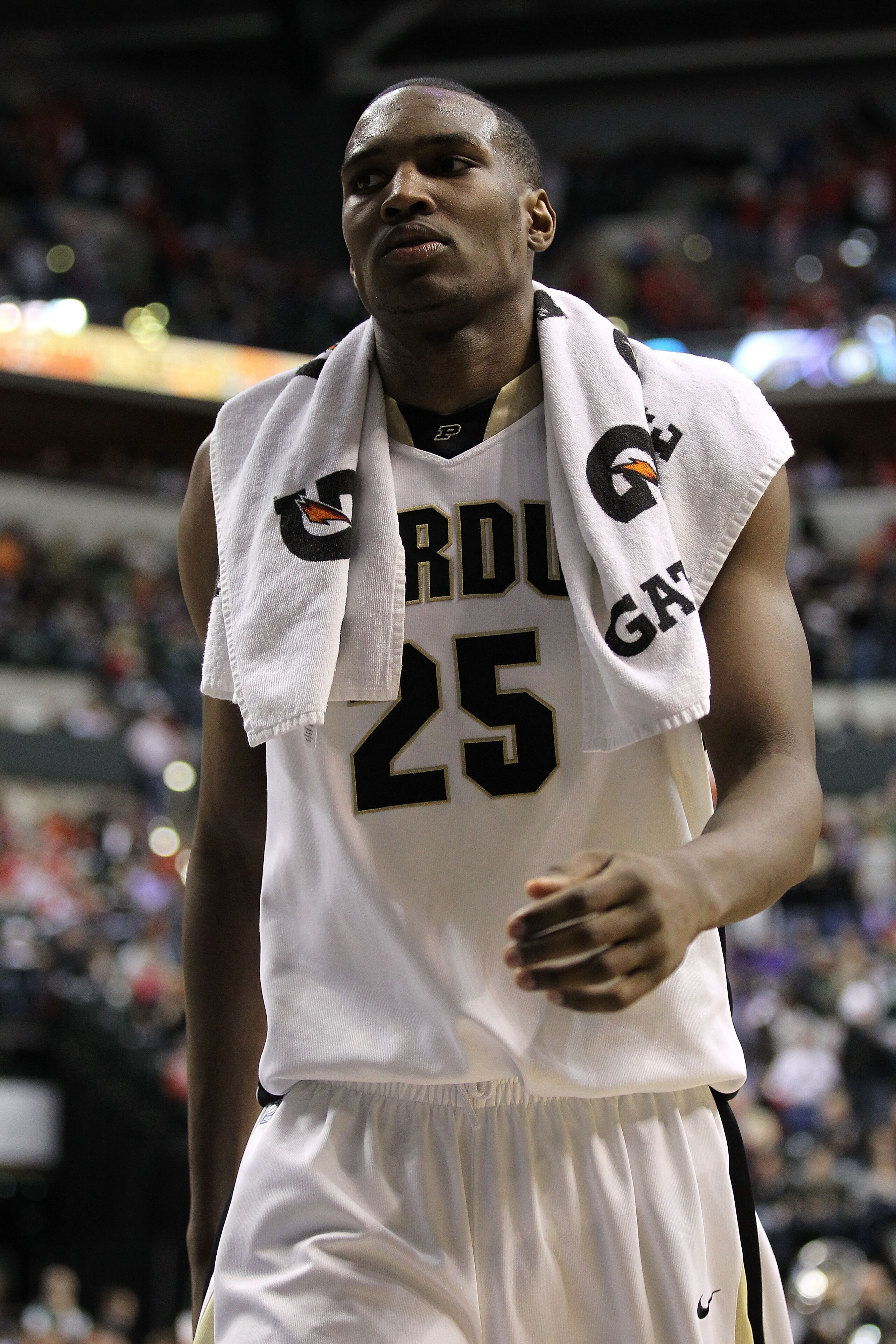 INDIANAPOLIS, IN - MARCH 11: JaJuan Johnson #25 of the Purdue Boilermakers walks off the court dejected after they lost 74-56 against the Michigan State Spartans during the quarterfinals of the 2011 Big Ten Men's Basketball Tournament at Conseco Fieldhou INDIANAPOLIS, IN - MARCH 11: JaJuan Johnson #25 of the Purdue Boilermakers walks off the court dejected after they lost 74-56 against the Michigan State Spartans during the quarterfinals of the 2011 Big Ten Men's Basketball Tournament at Conseco Fieldhou
