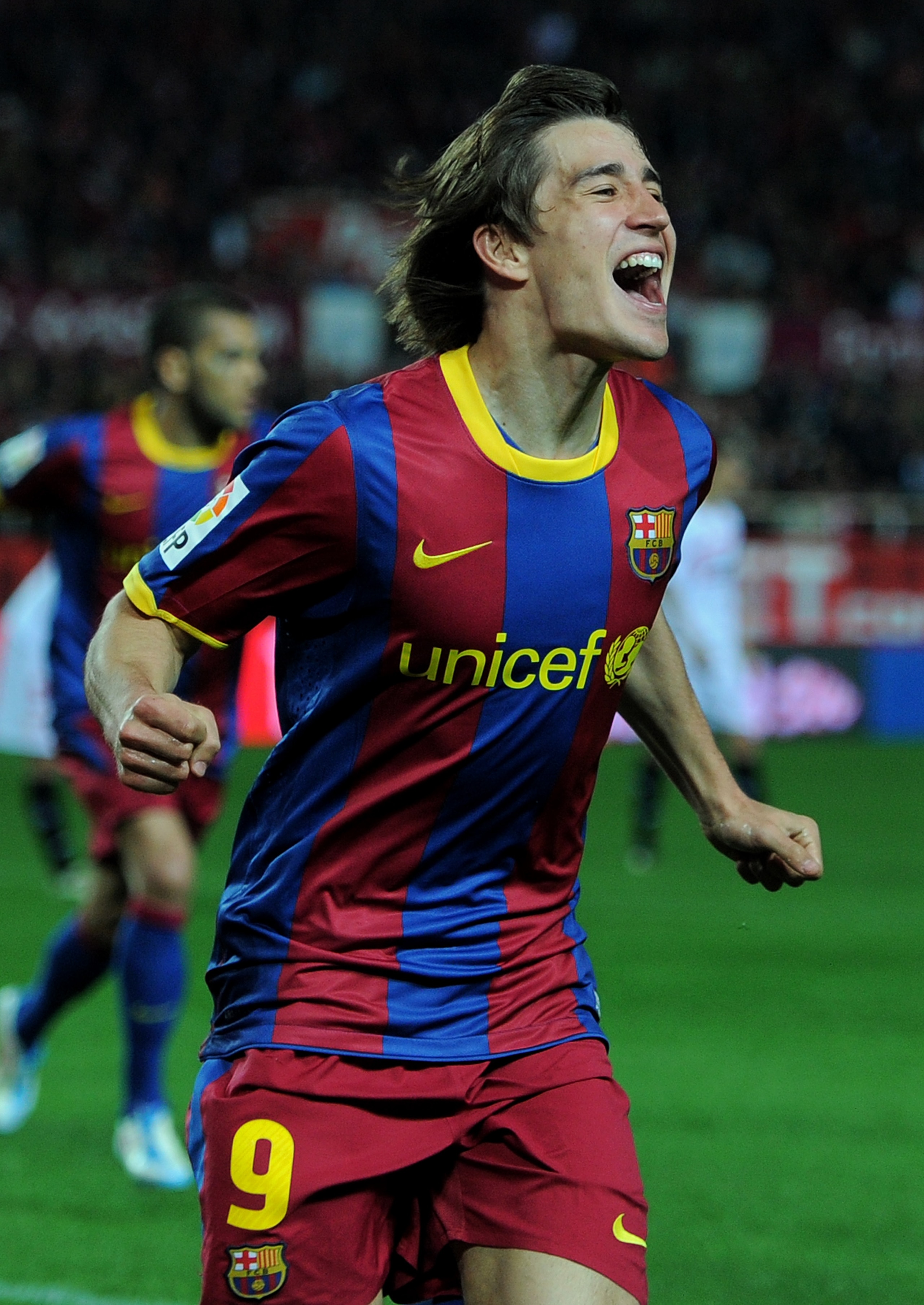 SEVILLE, SPAIN - MARCH 13: Bojan Krkic of Barcelona celebrates scoring his sides opening goal during the la Liga match between Sevilla and Barcelona at Estadio Ramon Sanchez Pizjuan on March 13, 2011 in Seville, Spain. (Photo by Jasper Juinen/Getty Imag SEVILLE, SPAIN - MARCH 13: Bojan Krkic of Barcelona celebrates scoring his sides opening goal during the la Liga match between Sevilla and Barcelona at Estadio Ramon Sanchez Pizjuan on March 13, 2011 in Seville, Spain. (Photo by Jasper Juinen/Getty Imag